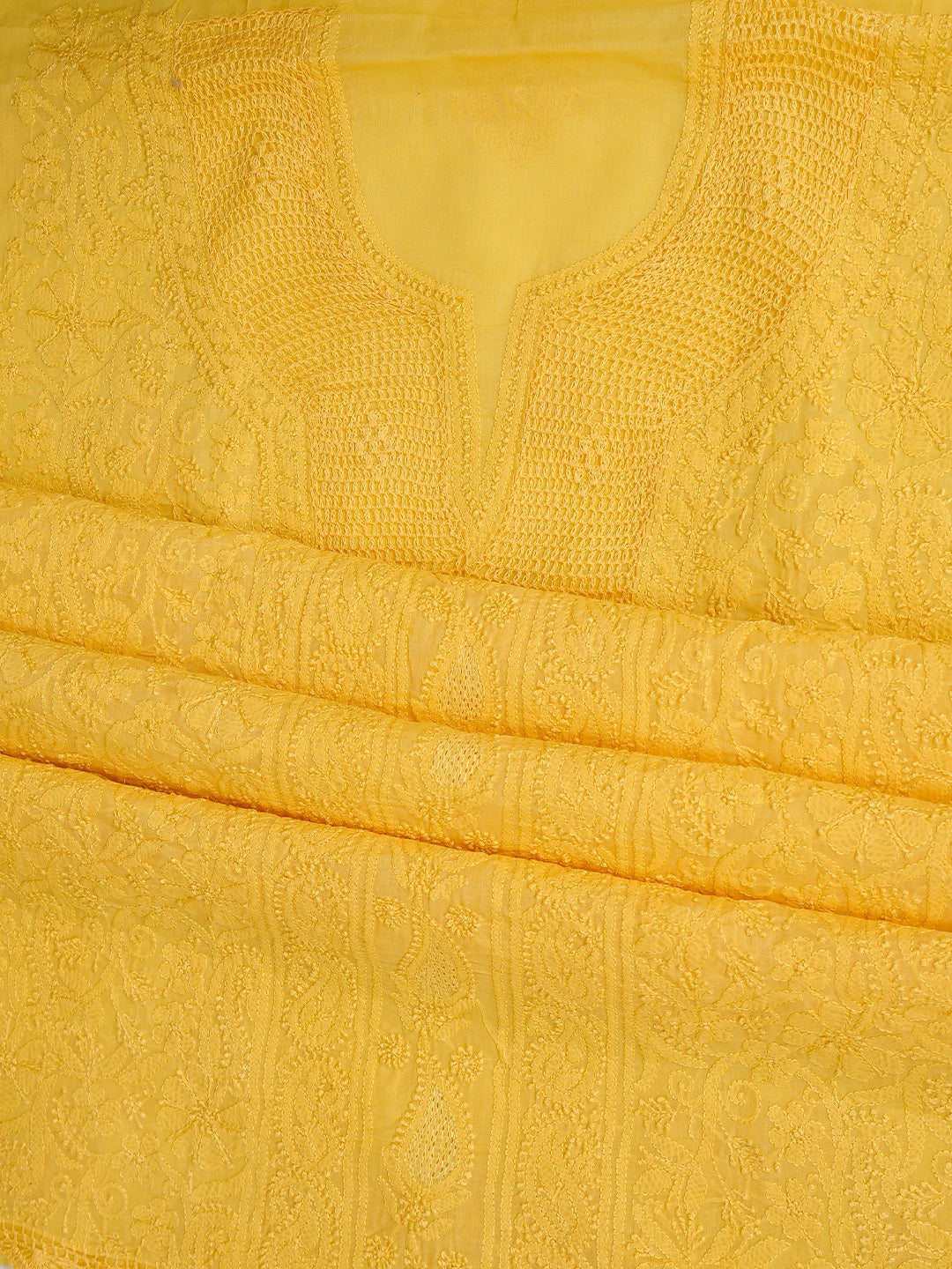 Ada Hand Embroidered Yellow Cotton Lucknowi Chikankari Unstitched Suit Piece With Mukaish Work 01A839569