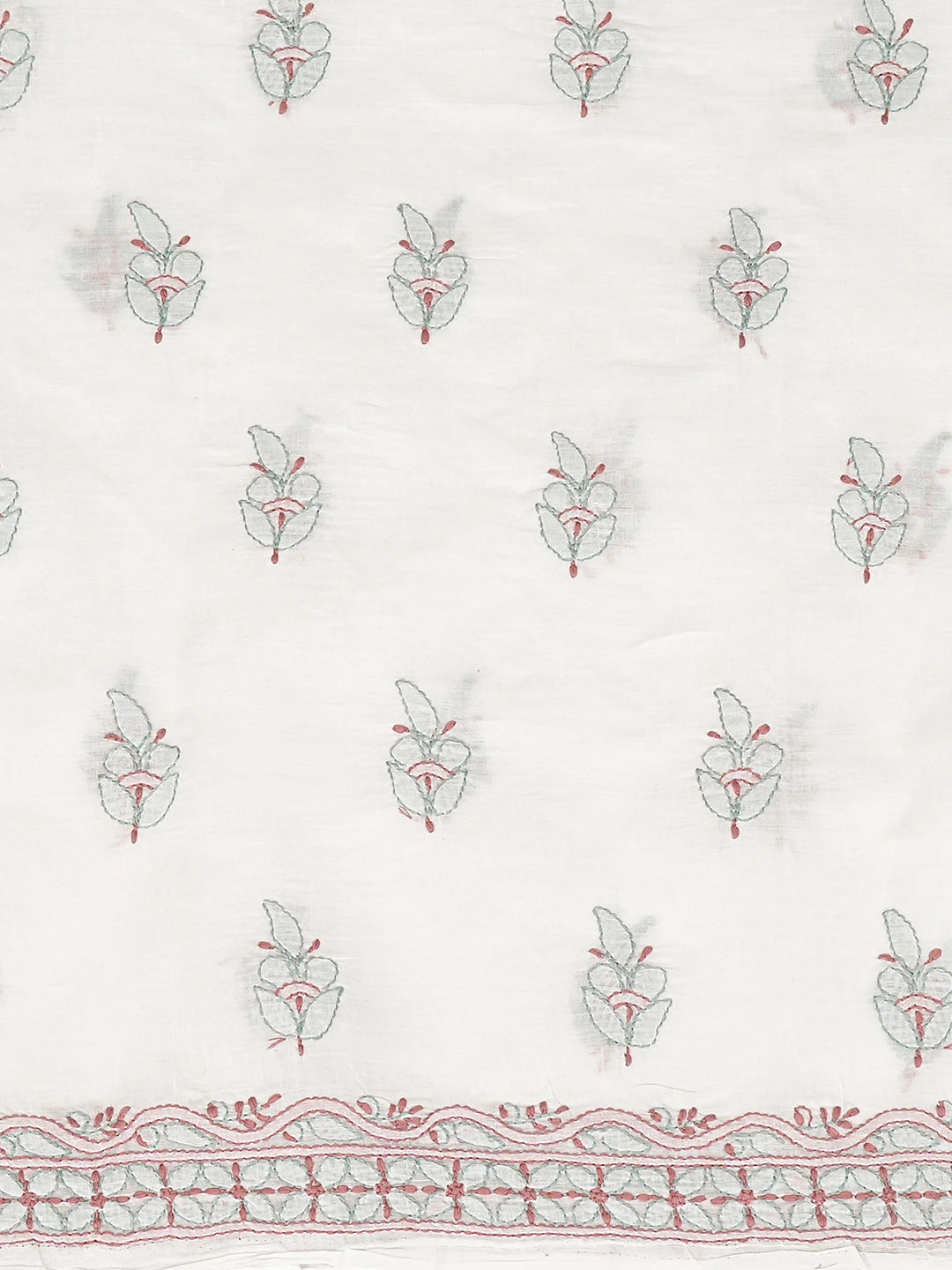 Ada Hand Embroidered White Cotton Lucknowi Chikankari Unstitched Suit Piece 01A836868