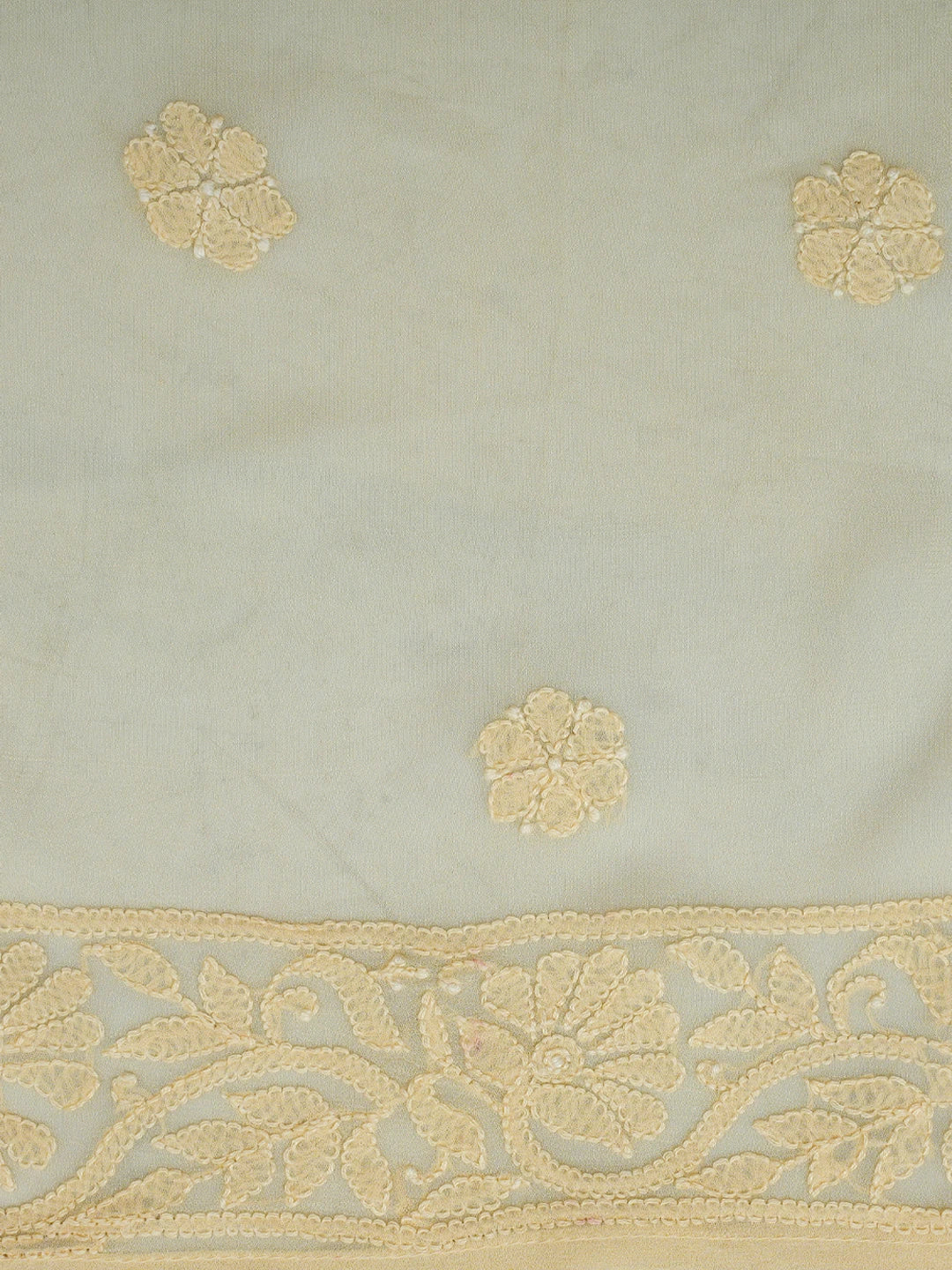 Ada Hand Embroidered Biscuit Yellow Viscose Georgette Lucknowi Chikankari Semi-stitched Anarkali Kurta Dupatta Set 01A807113