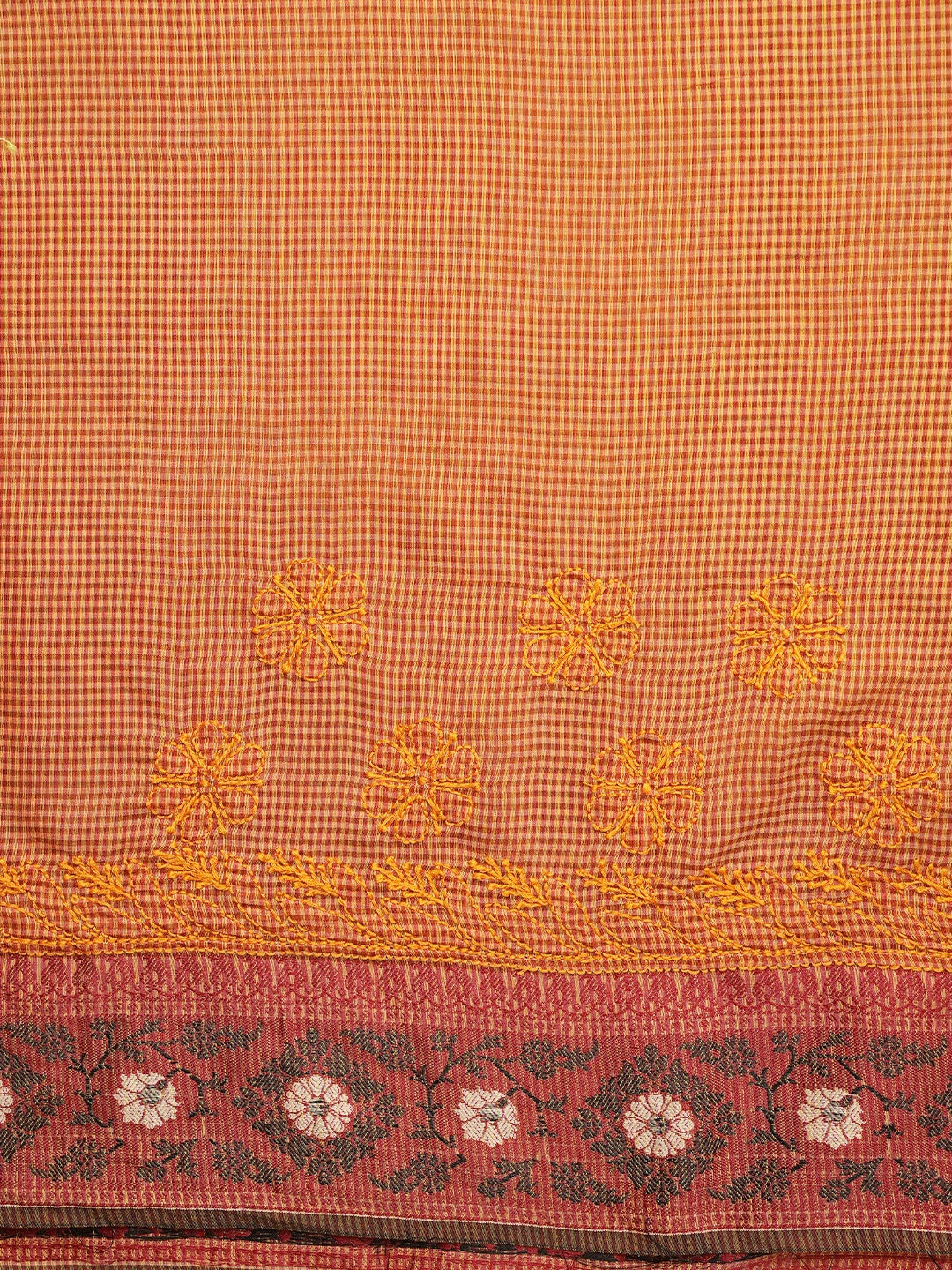 Ada Hand Embroidered Rust Chanderi Lucknowi Chikankari Saree and Blouse 01A838218