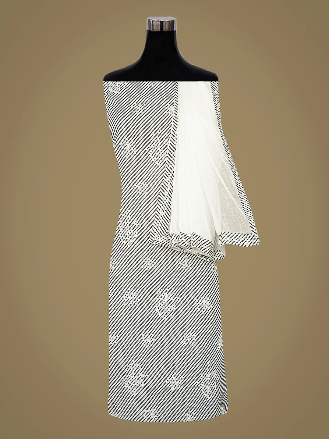 Ada Hand Embroidered Black And White Cotton Lucknowi Chikankari Unstitched Suit Piece 01A836821