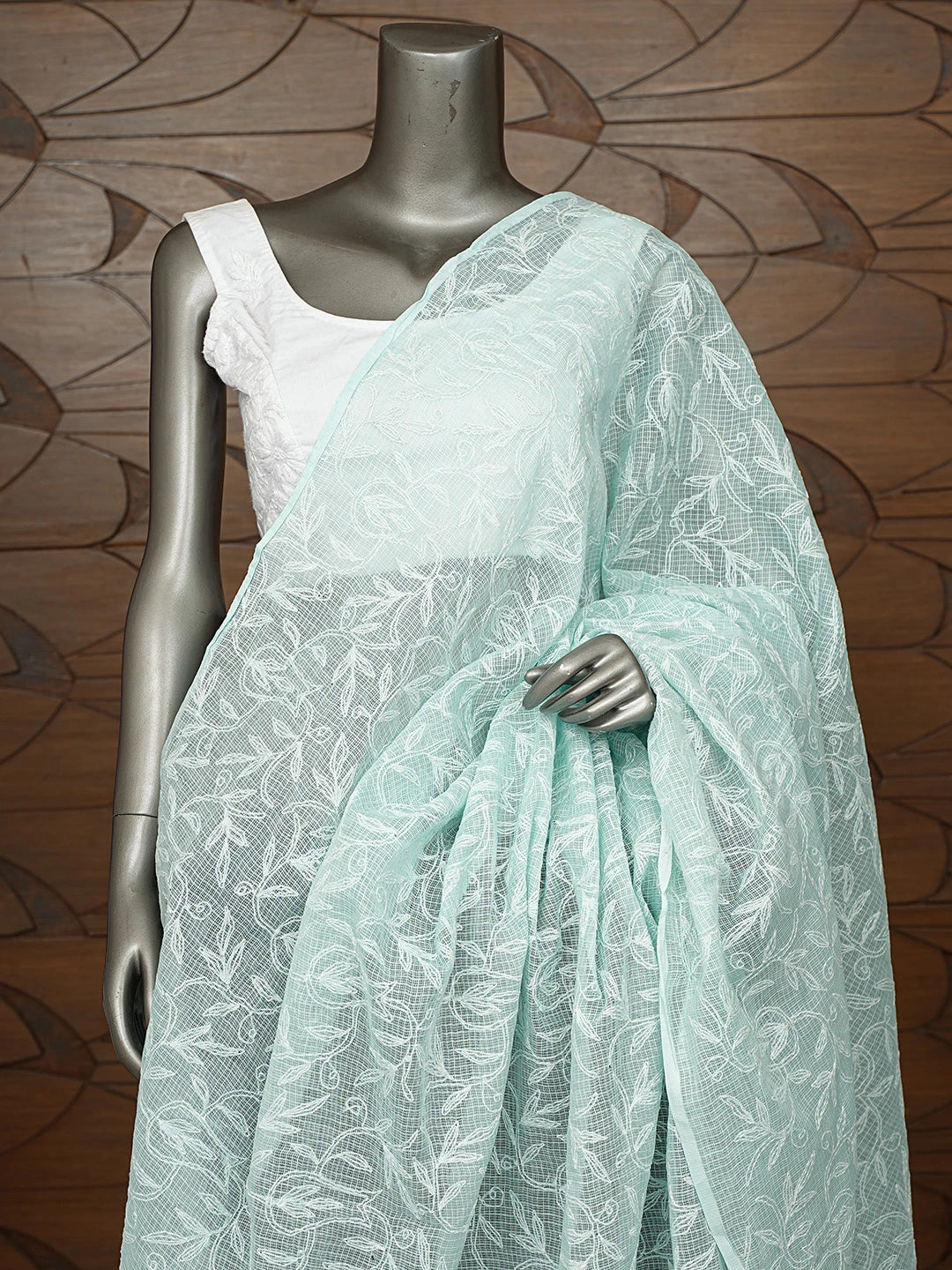 Ada Hand Embroidered Sea Foam Green Kota Lucknowi Chikankari Dupatta 01A794376