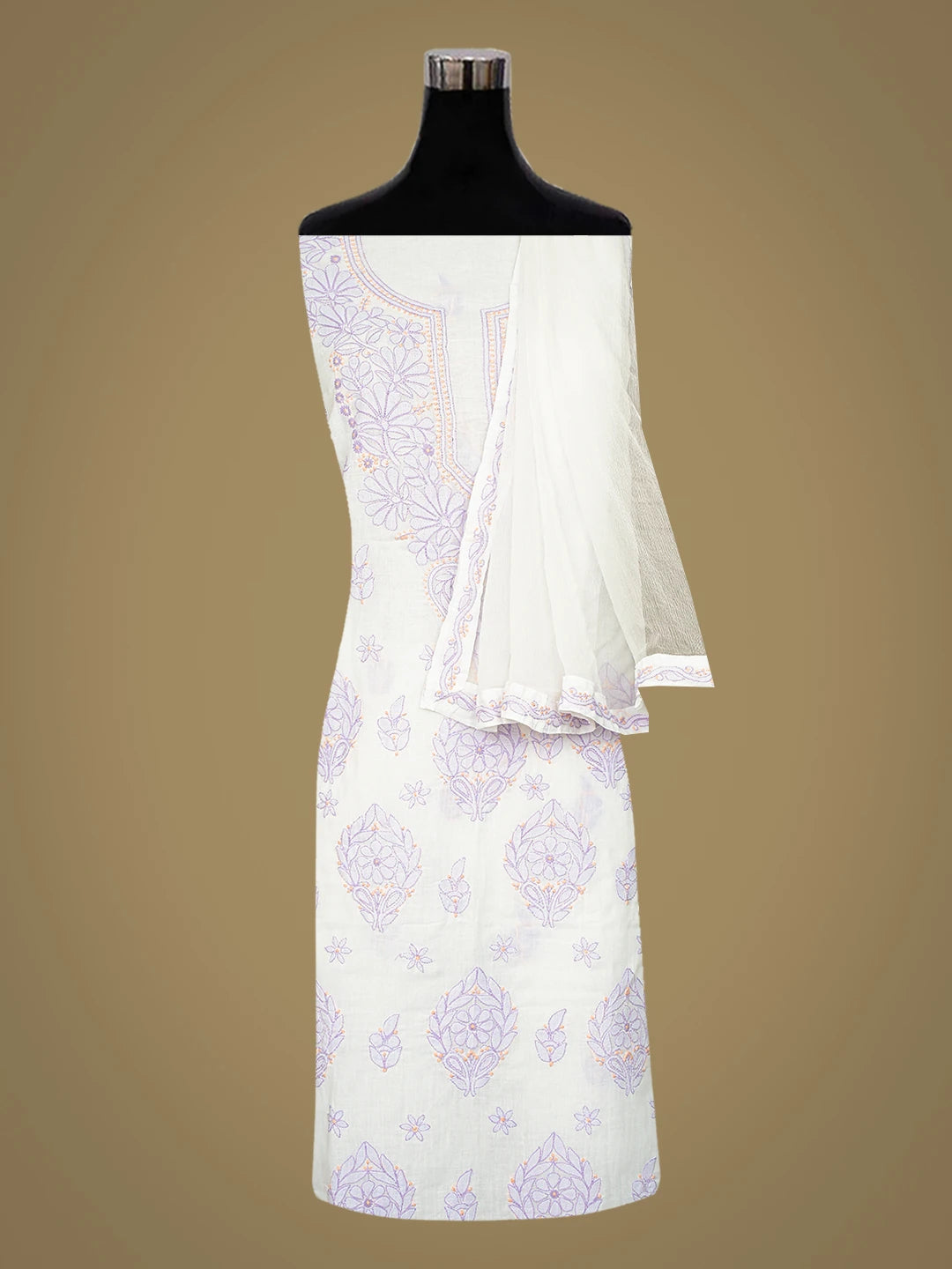 Ada Hand Embroidered White Cotton Lucknowi Chikankari Unstitched Suit Piece 01A836870