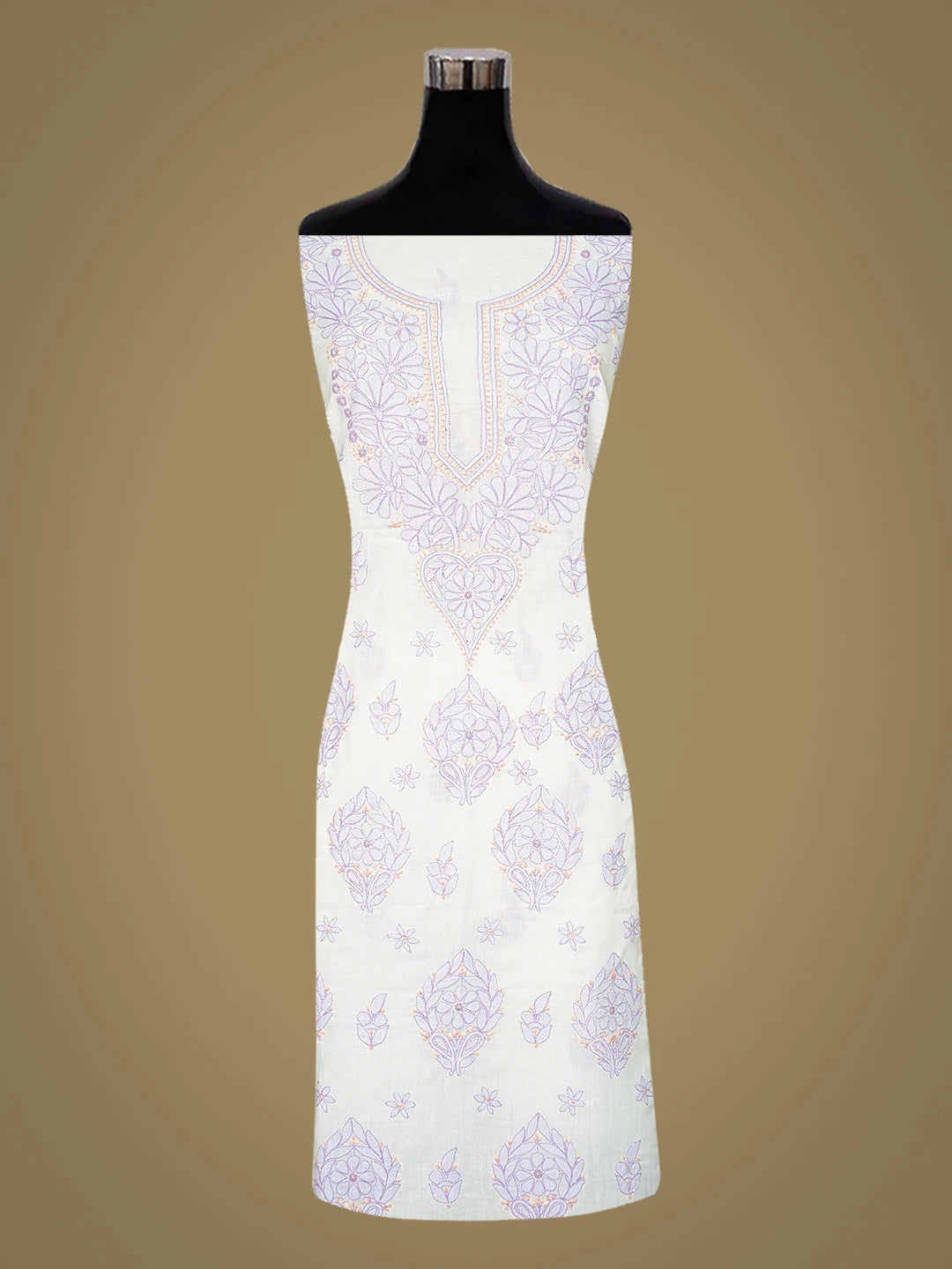 Ada Hand Embroidered White Cotton Lucknowi Chikankari Unstitched Suit Piece 01A836870