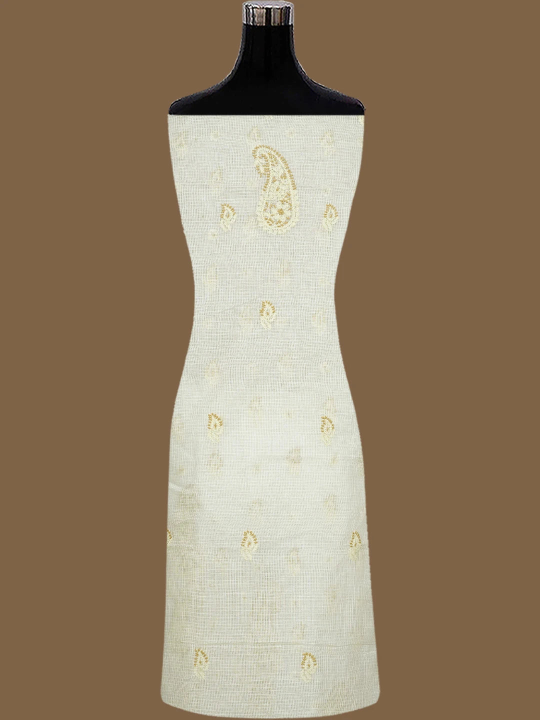 Ada Hand Embroidered Cream Kota Lucknowi Chikankari Unstitched Kurta Dupatta Set 01A831664
