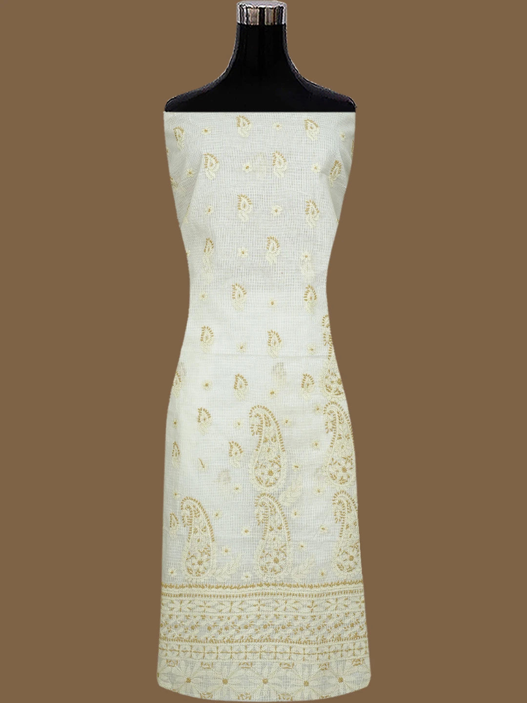 Ada Hand Embroidered Cream Kota Lucknowi Chikankari Unstitched Kurta Dupatta Set 01A831664