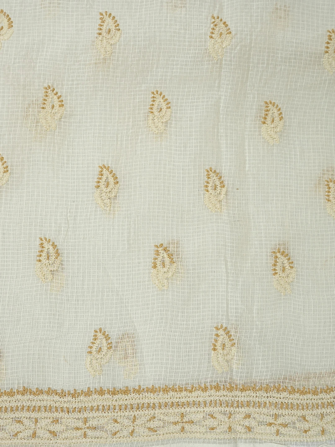 Ada Hand Embroidered Cream Kota Lucknowi Chikankari Unstitched Kurta Dupatta Set 01A831664
