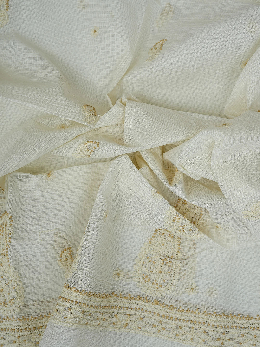 Ada Hand Embroidered Cream Kota Lucknowi Chikankari Unstitched Kurta Dupatta Set 01A831664