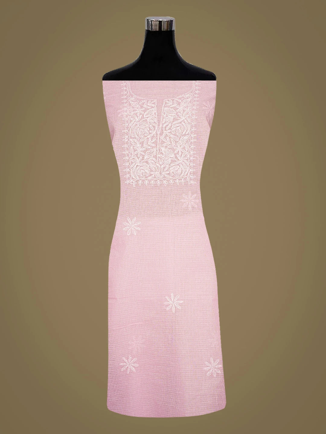 Ada Hand Embroidered Pink Kota Lucknowi Chikankari Unstitched Kurta Piece 01A838030