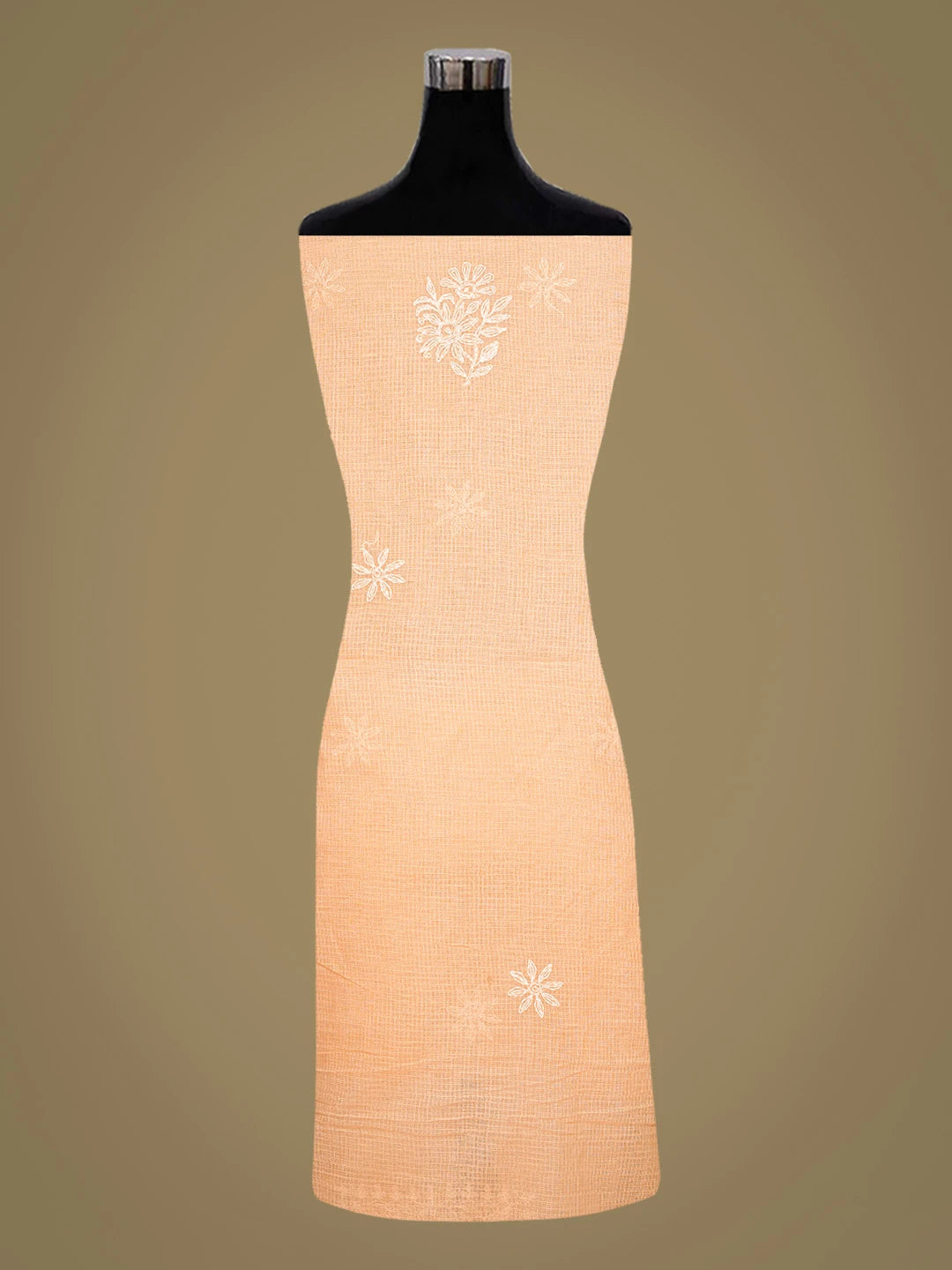 Ada Hand Embroidered Peach Kota Lucknowi Chikankari Unstitched Kurta Piece 01A838031