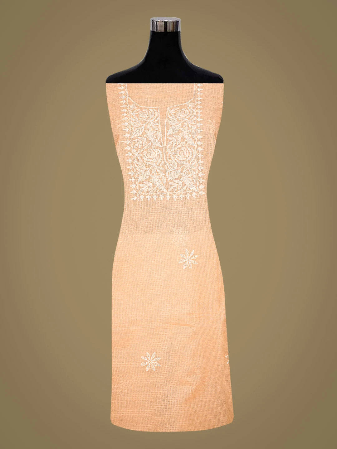 Ada Hand Embroidered Peach Kota Lucknowi Chikankari Unstitched Kurta Piece 01A838031