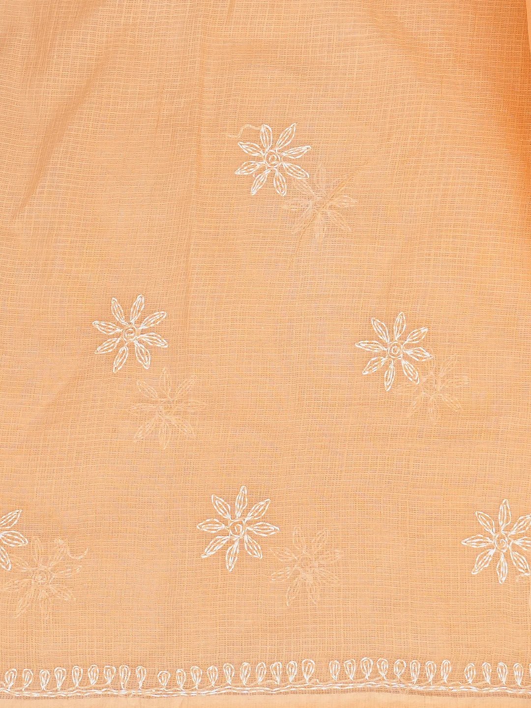 Ada Hand Embroidered Peach Kota Lucknowi Chikankari Unstitched Kurta Piece 01A838031