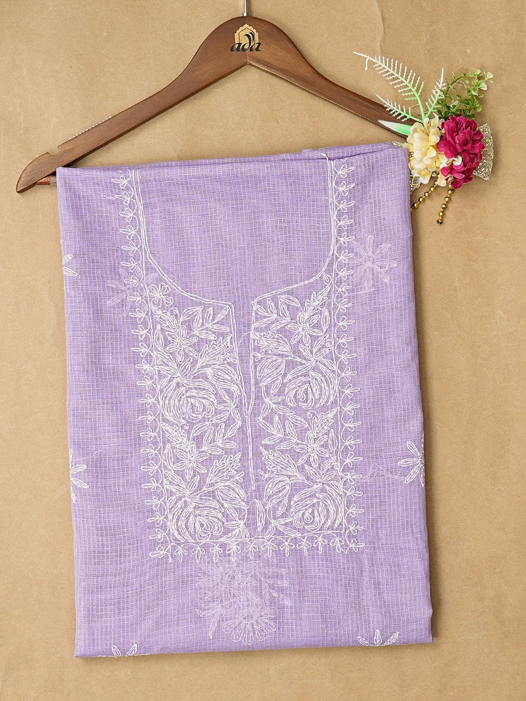 Ada Hand Embroidered Mauve Kota Lucknowi Chikankari Unstitched Kurta Piece 01A838001