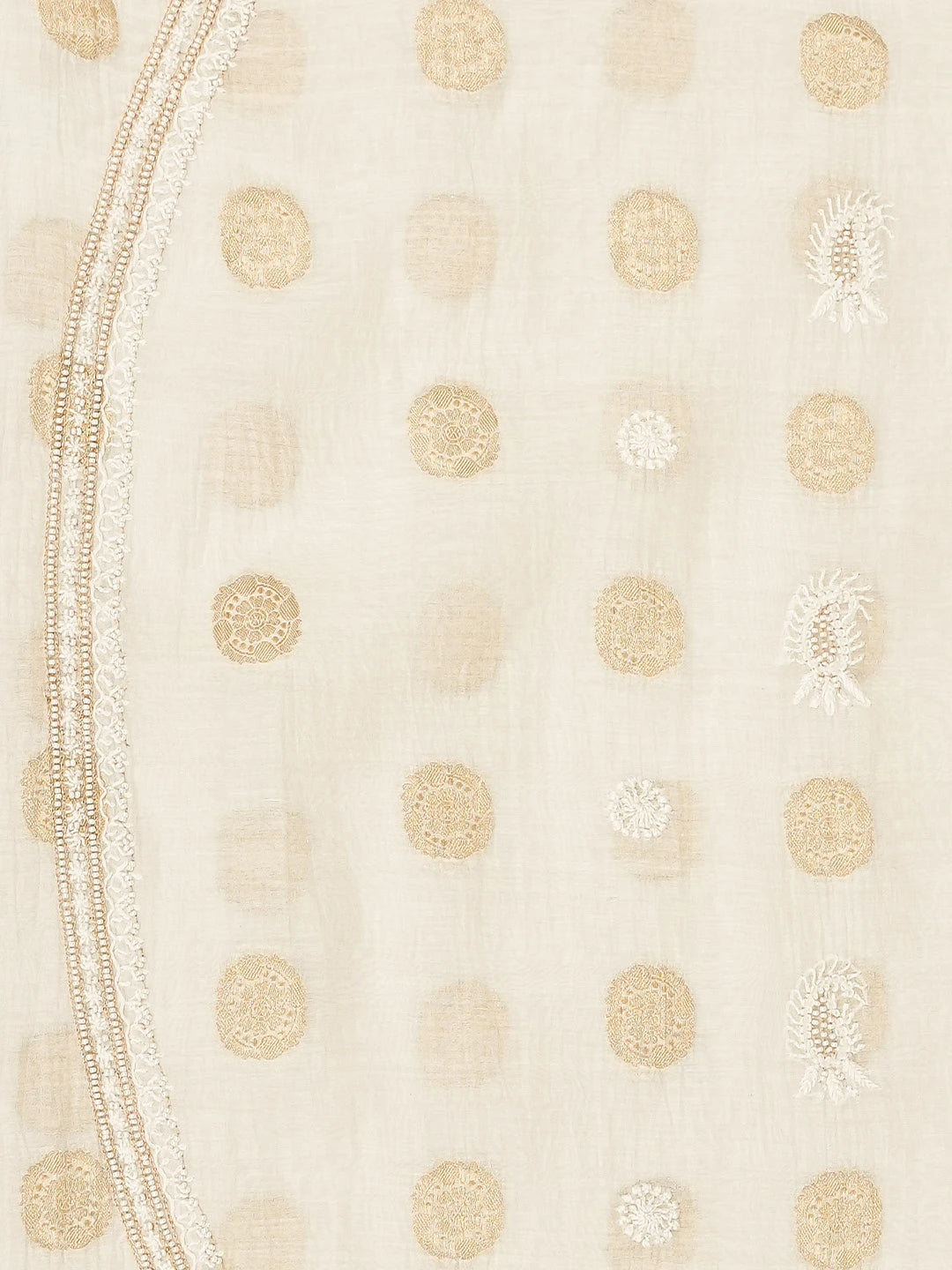 Ada Hand Embroidered White Chanderi Lucknowi Chikankari Unstitched Men's Kurta Piece With Pearl Work 01A837138