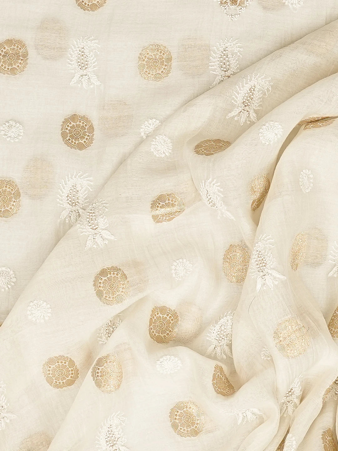 Ada Hand Embroidered White Chanderi Lucknowi Chikankari Unstitched Men's Kurta Piece With Pearl Work 01A837138