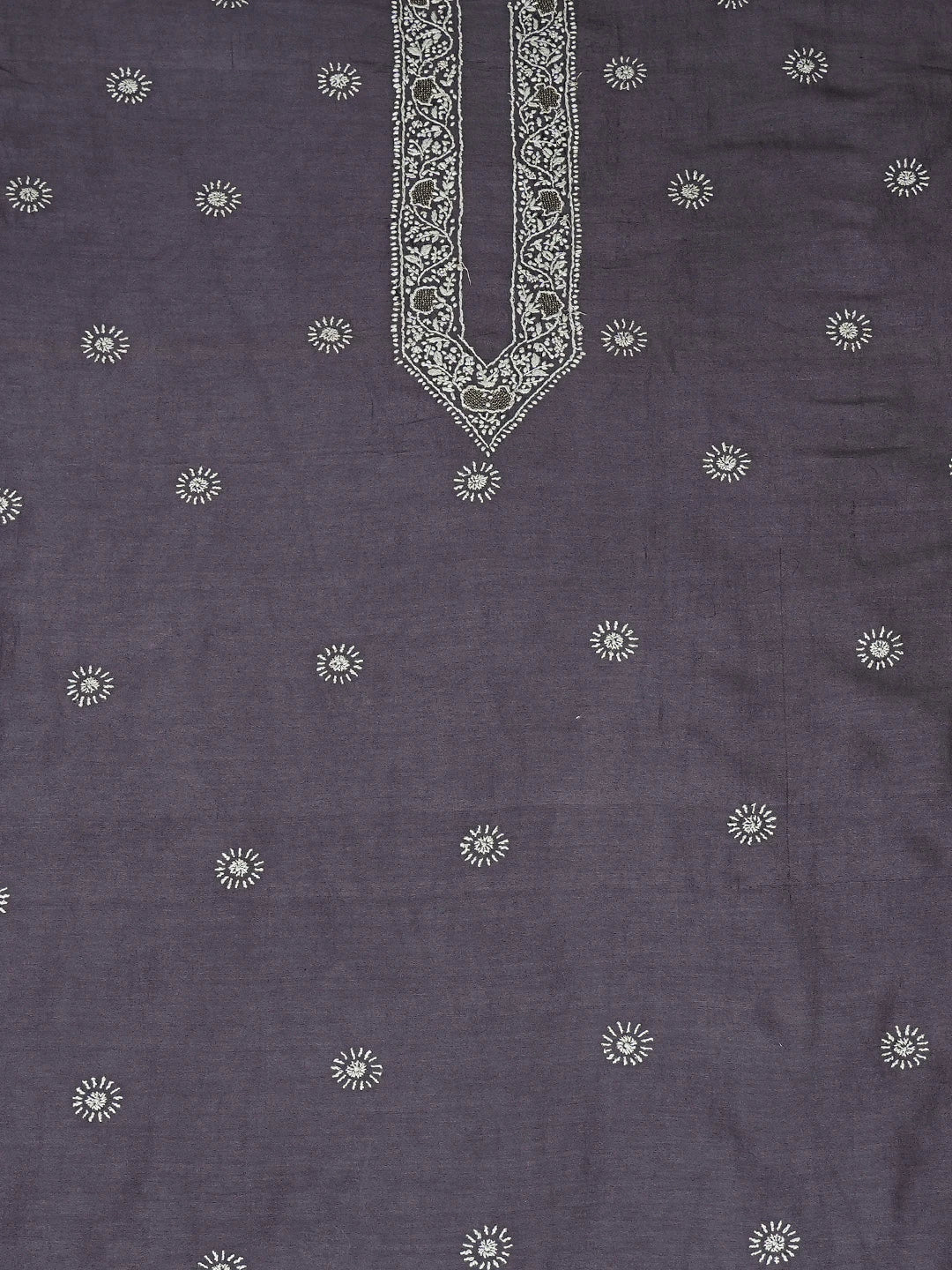 Ada Hand Embroidered Grey Chanderi Lucknowi Chikankari Unstitched Men's Kurta Piece With Zari Work 01A703311