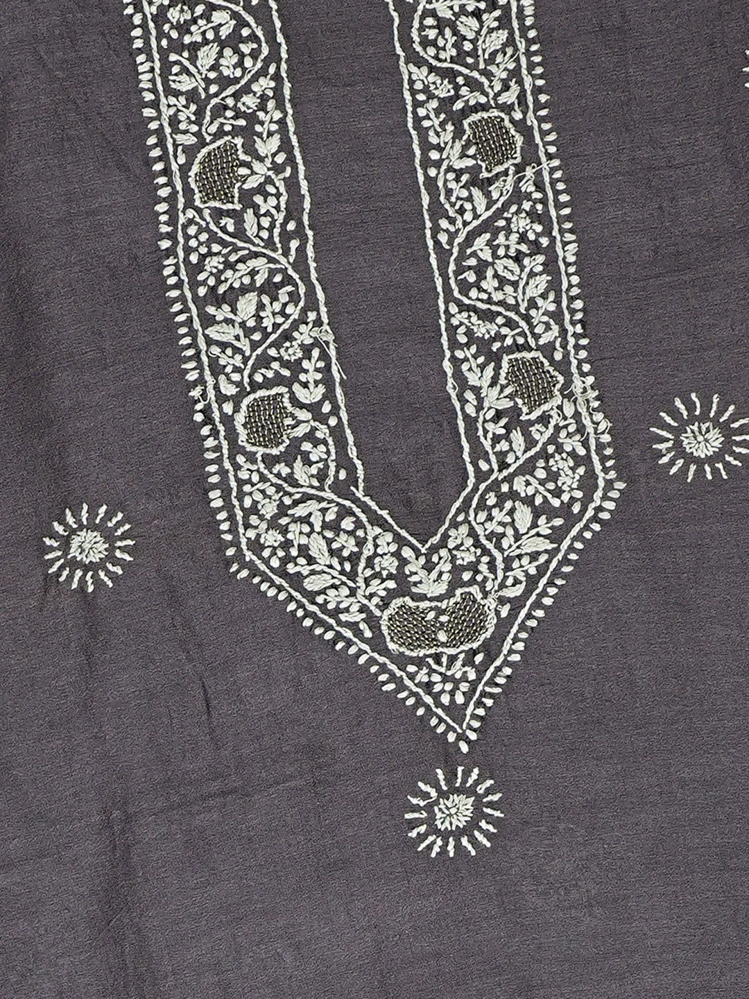 Ada Hand Embroidered Grey Chanderi Lucknowi Chikankari Unstitched Men's Kurta Piece With Zari Work 01A703311