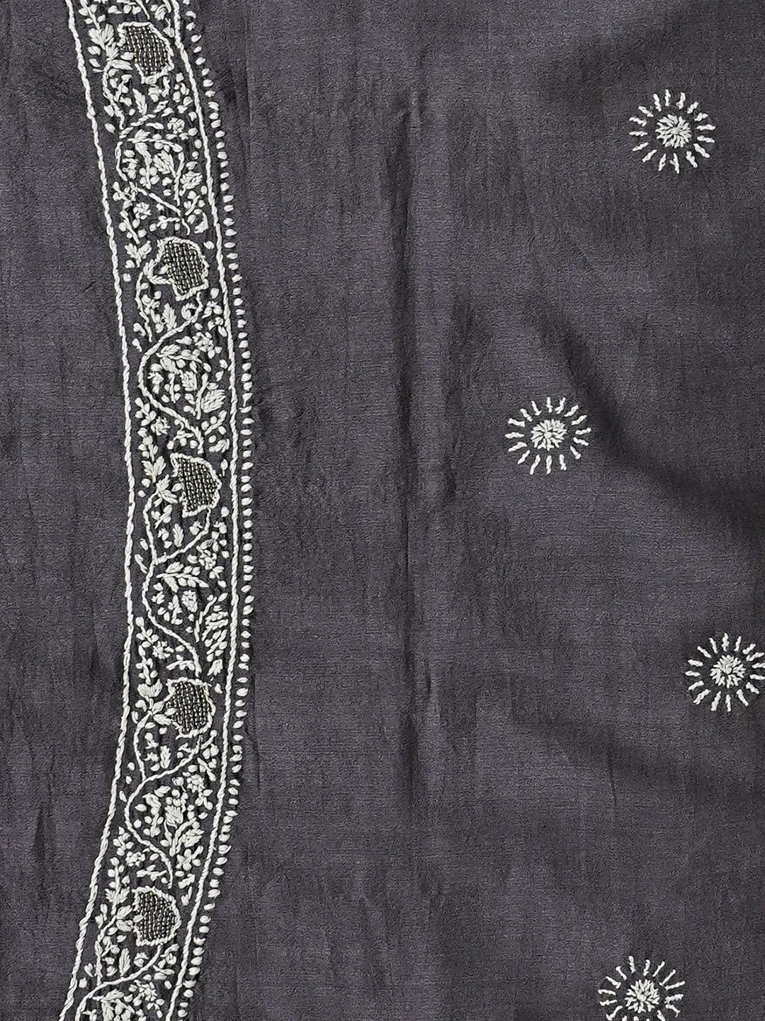Ada Hand Embroidered Grey Chanderi Lucknowi Chikankari Unstitched Men's Kurta Piece With Zari Work 01A703311