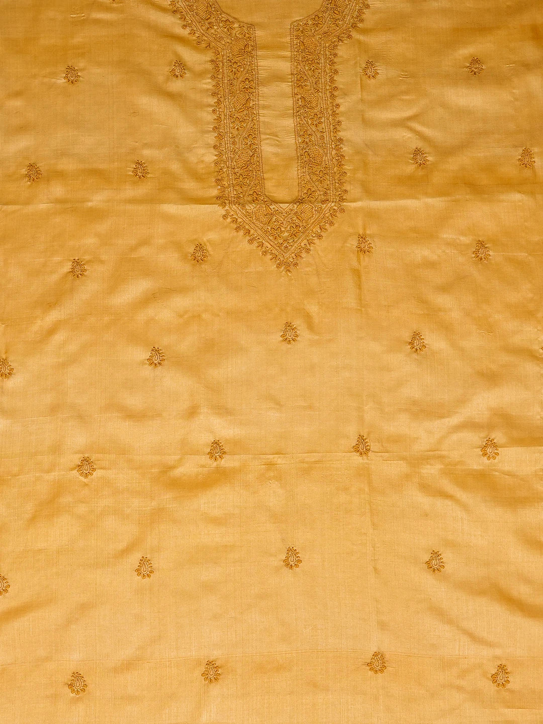 Ada Hand Embroidered Mustard Tussar Silk Lucknowi Chikankari Unstitched Men's Kurta Piece 01A722439