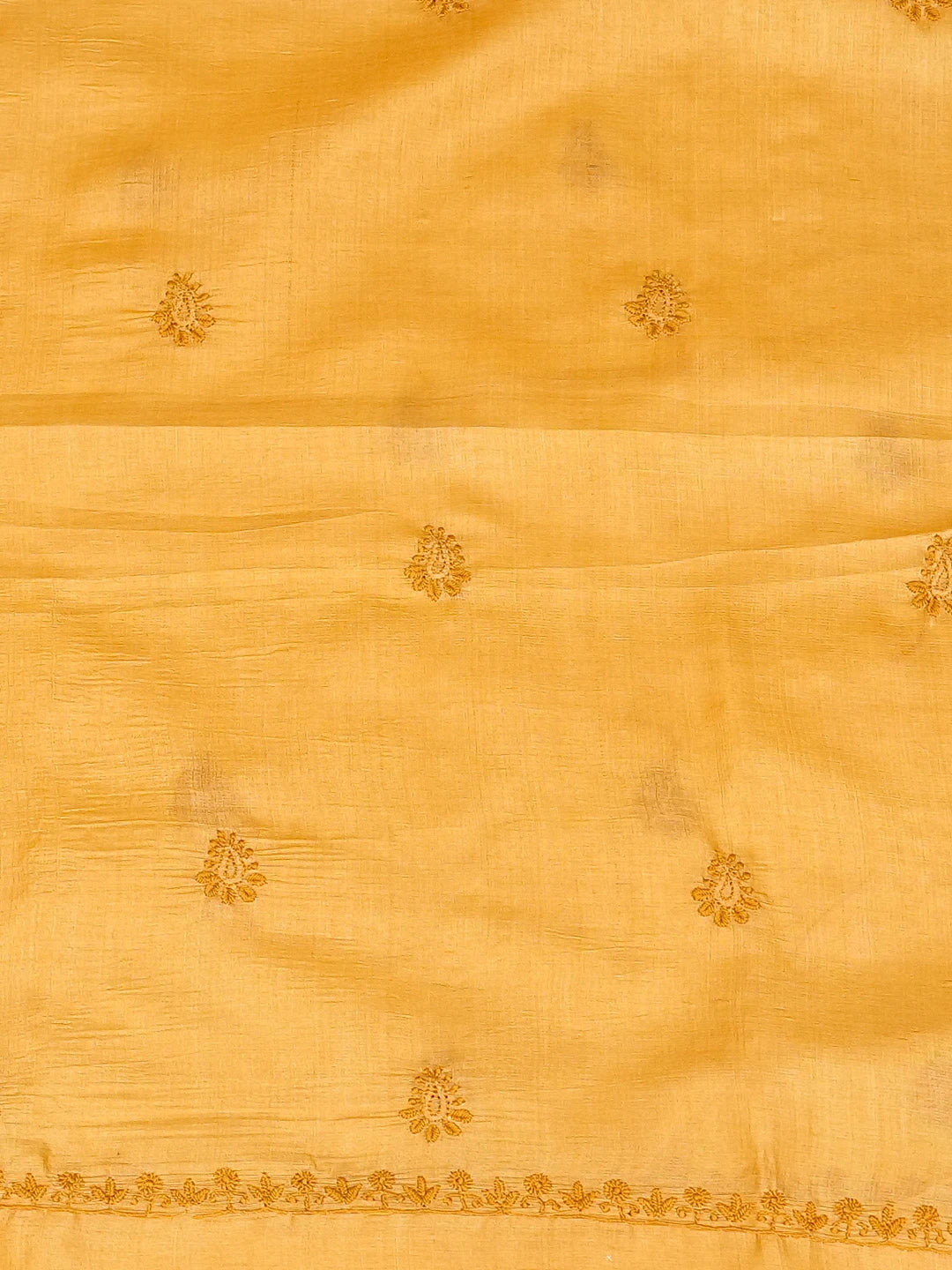 Ada Hand Embroidered Mustard Tussar Silk Lucknowi Chikankari Unstitched Men's Kurta Piece 01A722439