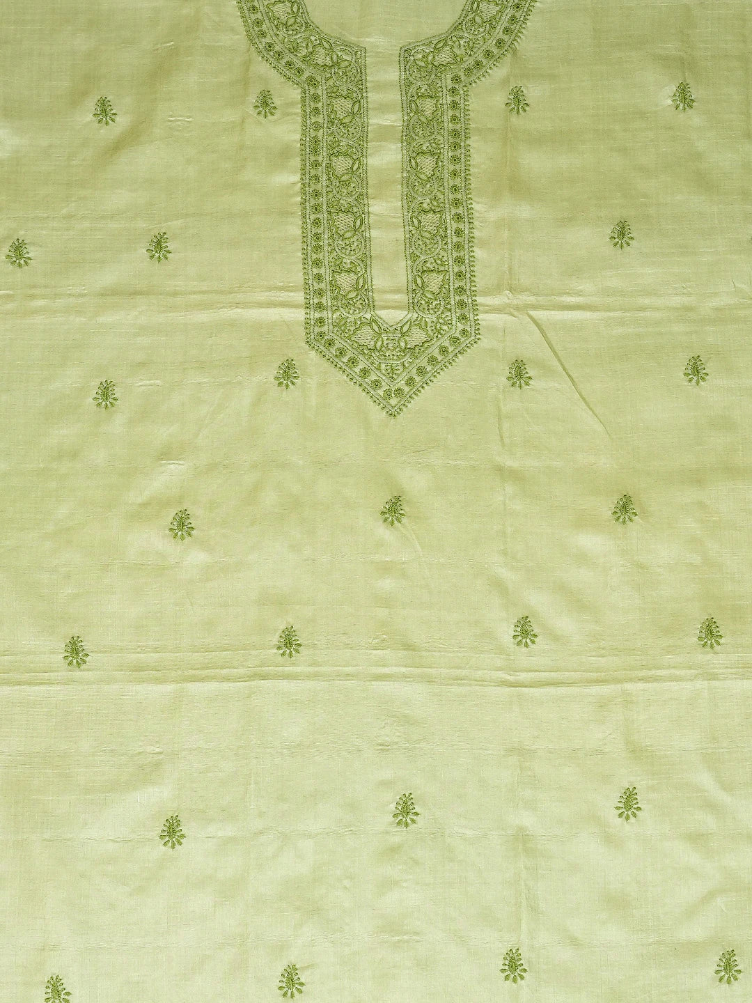 Ada Hand Embroidered Green Tussar Silk Lucknowi Chikankari Unstitched Men's Kurta Piece 01A722444