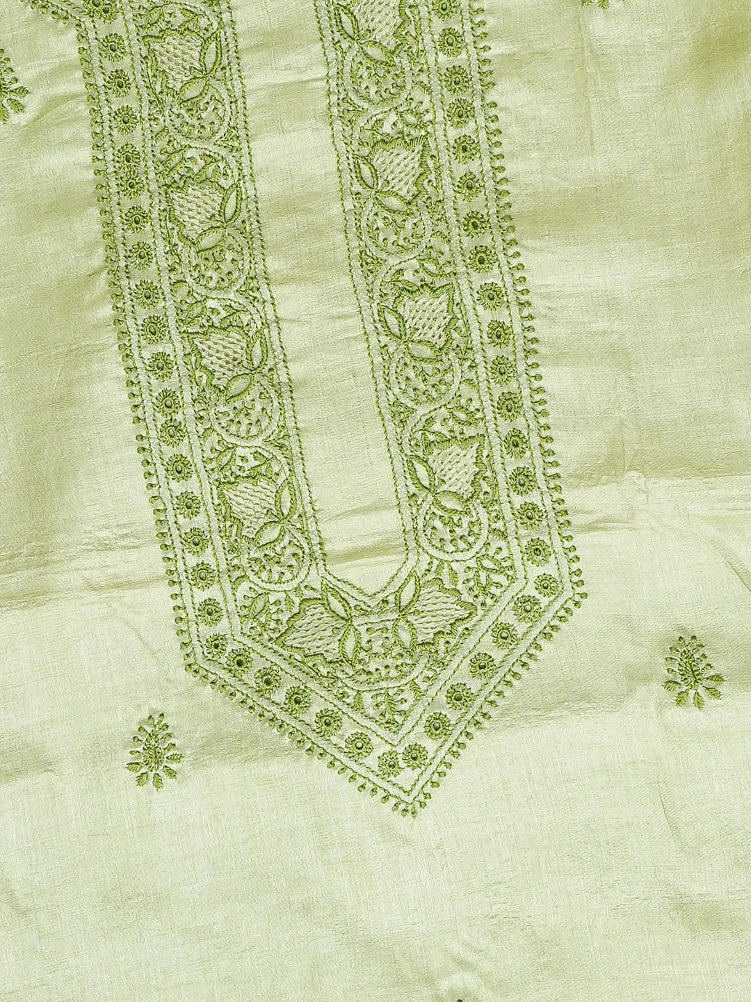 Ada Hand Embroidered Green Tussar Silk Lucknowi Chikankari Unstitched Men's Kurta Piece 01A722444