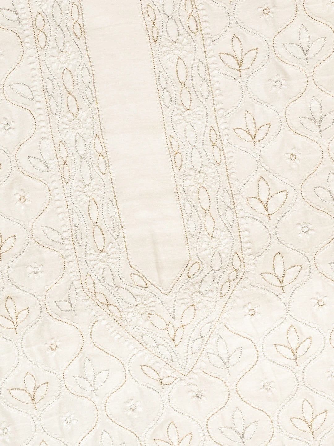 Ada Hand Embroidered White Chanderi Lucknowi Chikankari Unstitched Men's Kurta Piece With Zari Taar Work 01A789278