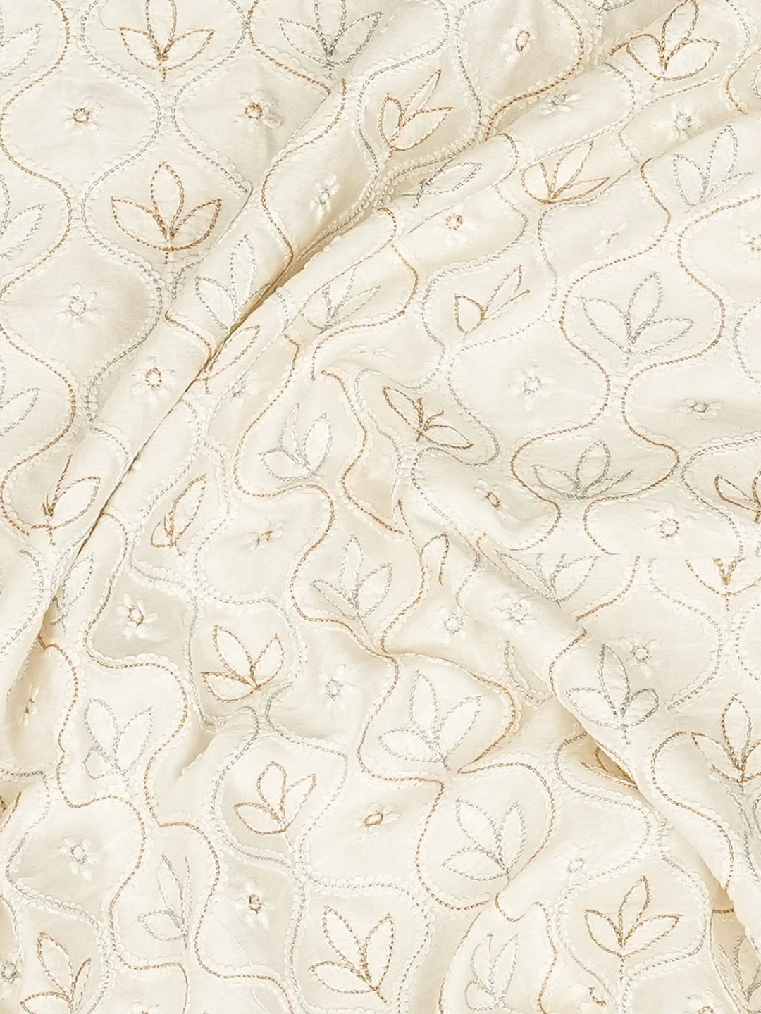 Ada Hand Embroidered White Chanderi Lucknowi Chikankari Unstitched Men's Kurta Piece With Zari Taar Work 01A789278