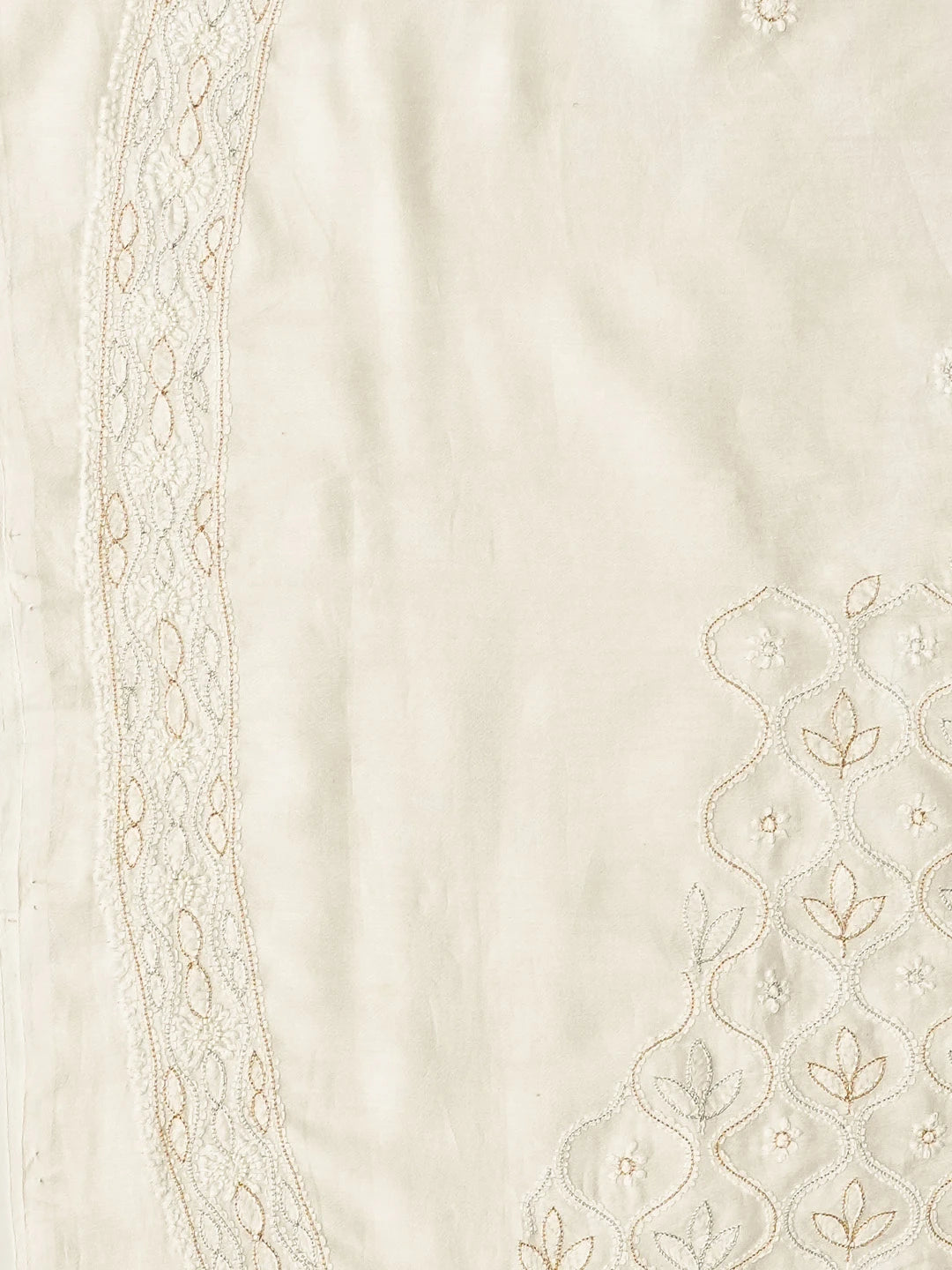 Ada Hand Embroidered White Chanderi Lucknowi Chikankari Unstitched Men's Kurta Piece With Zari Taar Work 01A789278