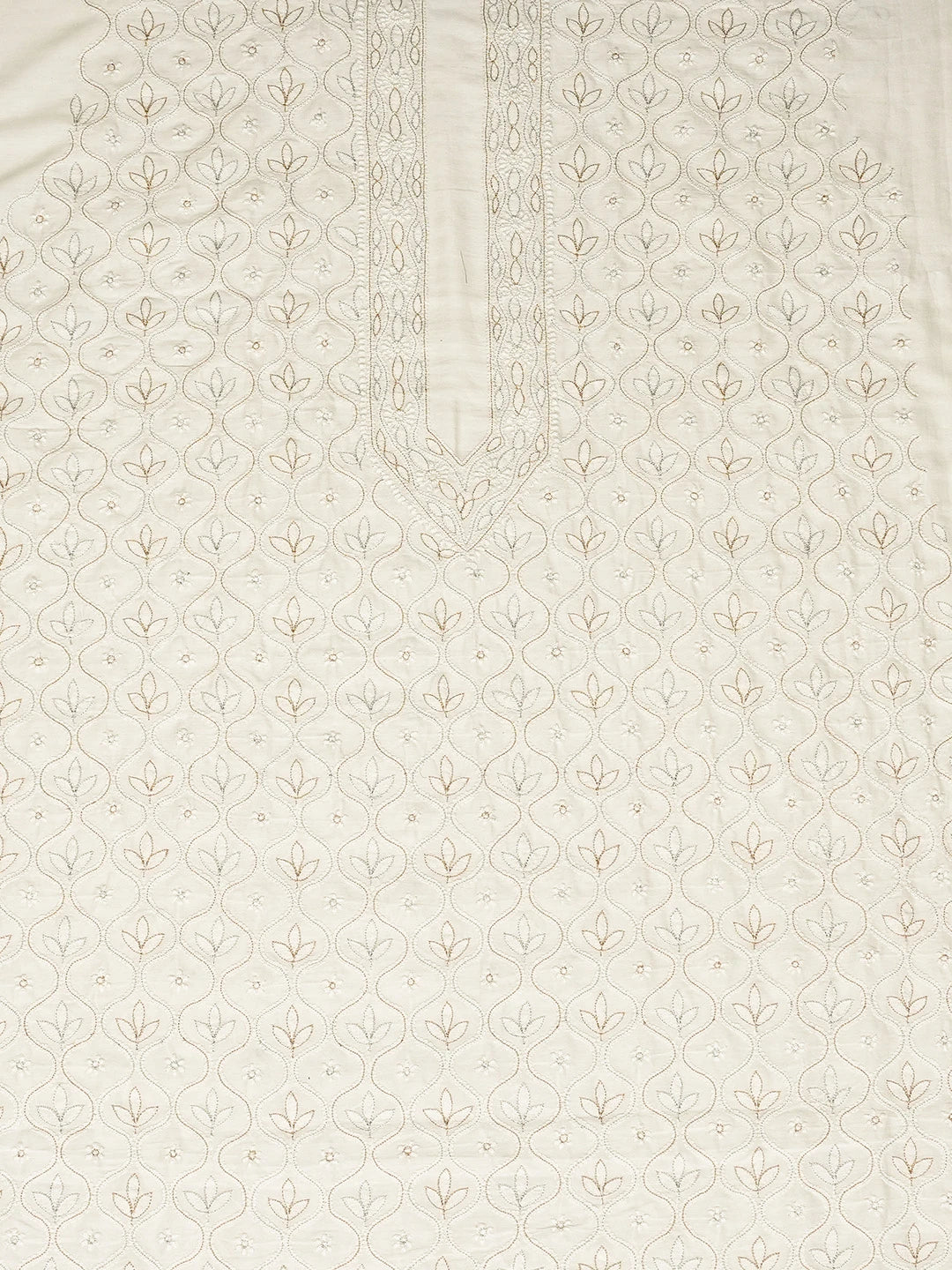 Ada Hand Embroidered White Chanderi Lucknowi Chikankari Unstitched Men's Kurta Piece With Zari Taar Work 01A789278