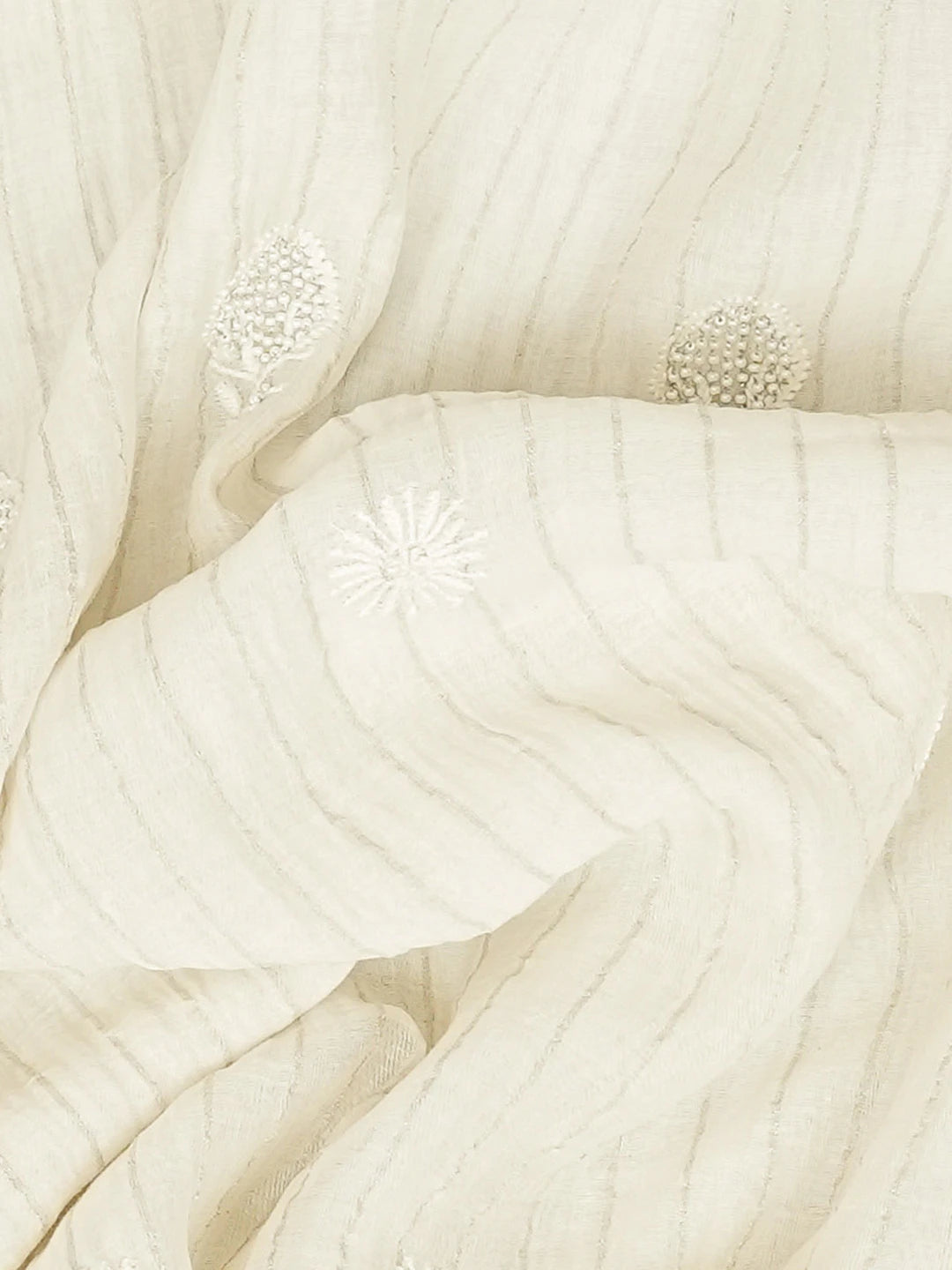 Ada Hand Embroidered White Chanderi Lucknowi Chikankari Unstitched Men's Kurta Piece With Pearl Work 01A837123
