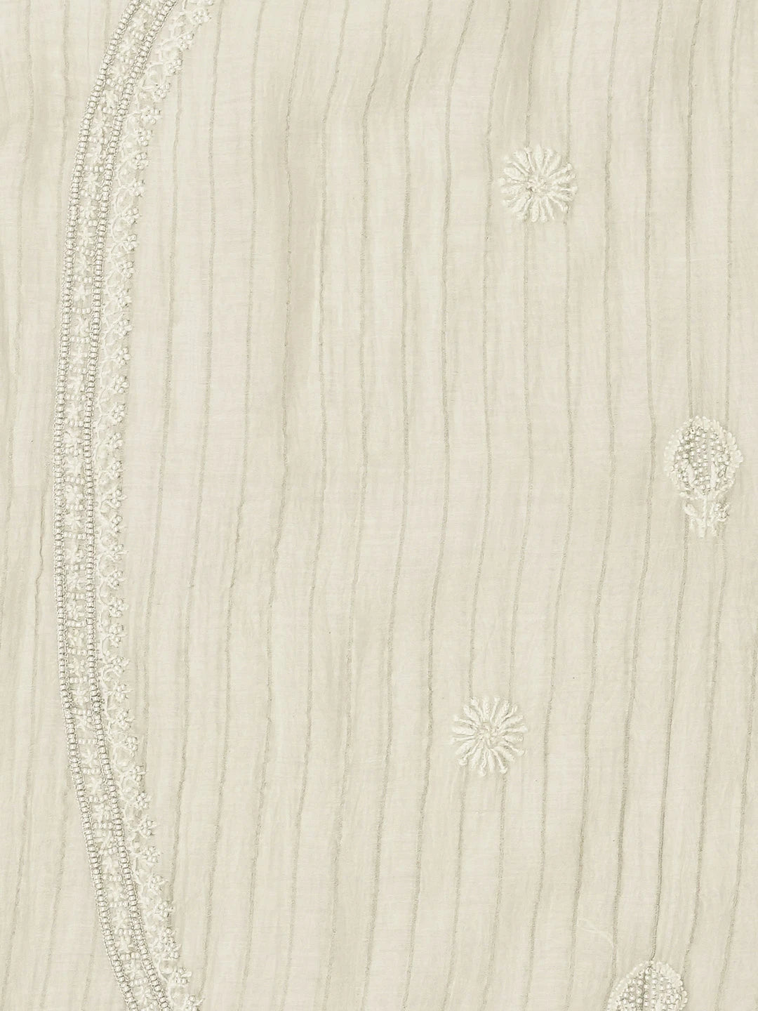 Ada Hand Embroidered White Chanderi Lucknowi Chikankari Unstitched Men's Kurta Piece With Pearl Work 01A837123