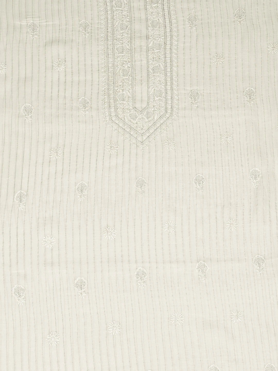 Ada Hand Embroidered White Chanderi Lucknowi Chikankari Unstitched Men's Kurta Piece With Pearl Work 01A837123