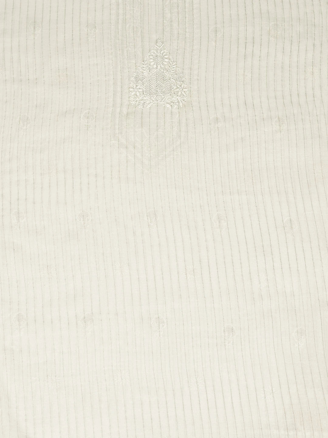 Ada Hand Embroidered White Chanderi Lucknowi Chikankari Unstitched Men's Kurta Piece With Pearl Work 01A837123