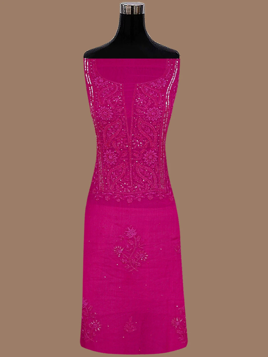 Ada Hand Embroidered Magenta Viscose Georgette Lucknowi Chikankari Unstitched Kurta Dupatta Set With Sequinned Work 01A771716