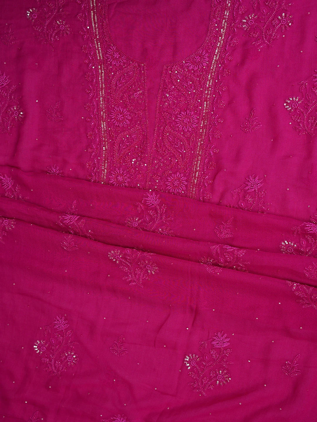 Ada Hand Embroidered Magenta Viscose Georgette Lucknowi Chikankari Unstitched Kurta Dupatta Set With Sequinned Work 01A771716