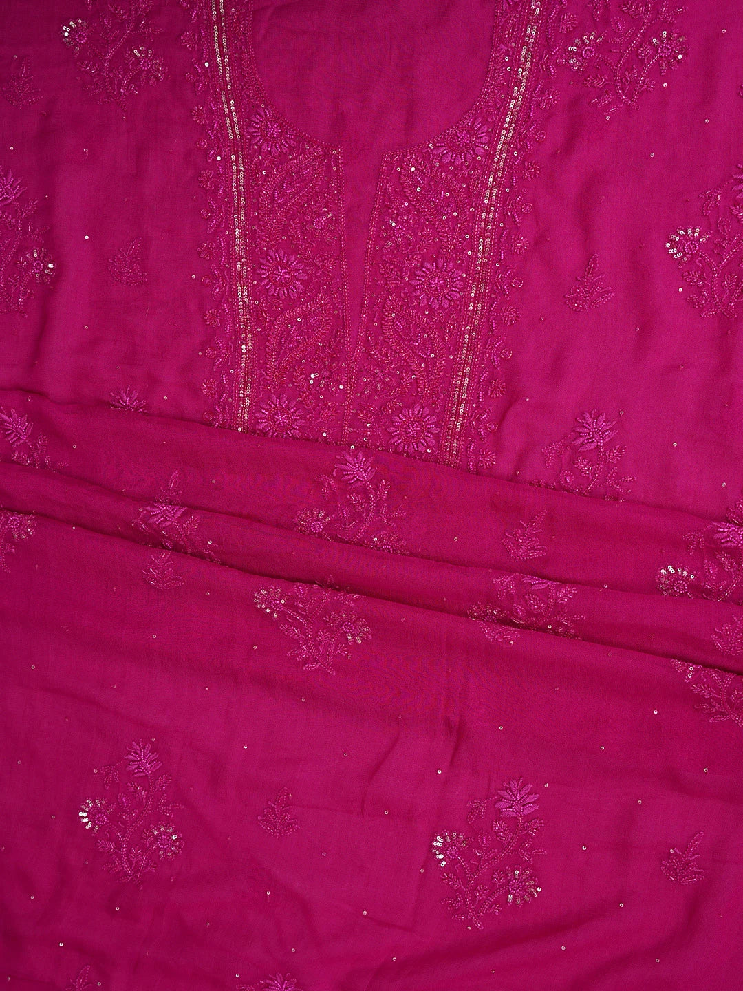 Ada Hand Embroidered Magenta Viscose Georgette Lucknowi Chikankari Unstitched Kurta Dupatta Set With Sequinned Work 01A771716