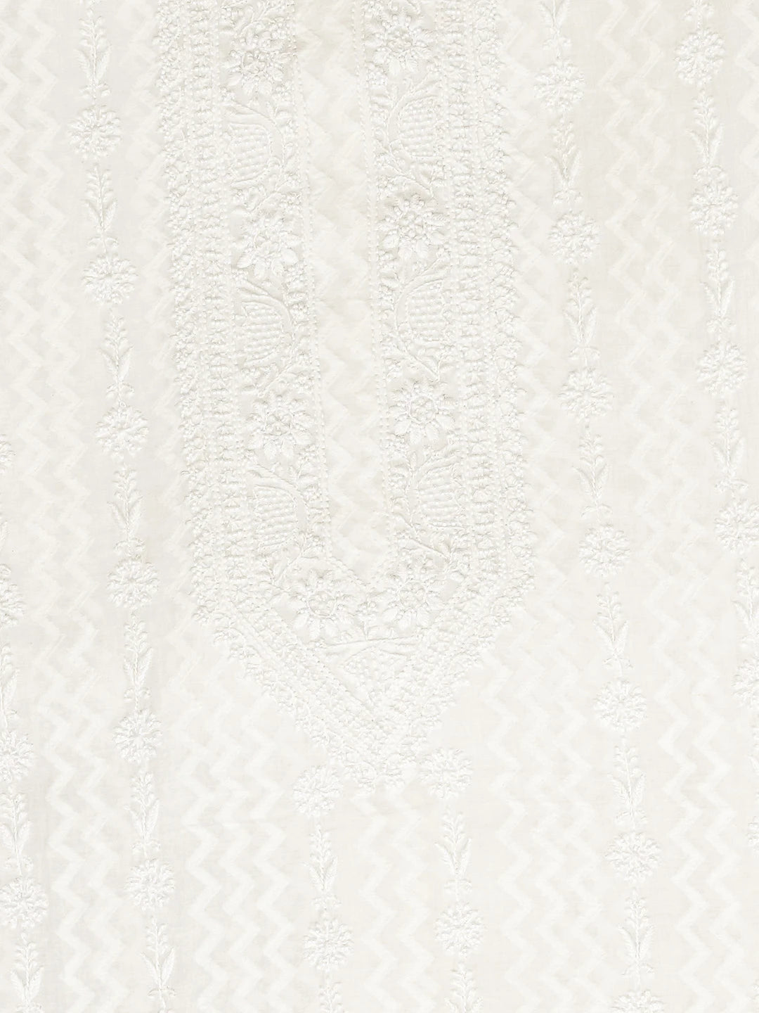 Ada Hand Embroidered White Chanderi Lucknowi Chikankari Unstitched Men's Kurta Piece With Pearl Work 01A837156