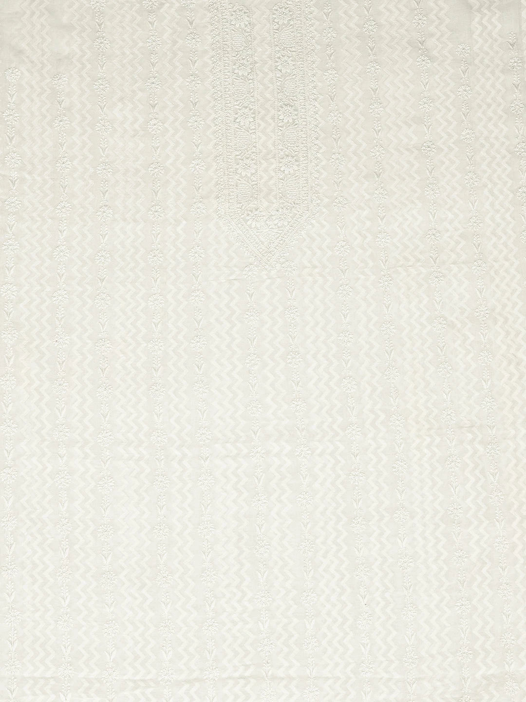 Ada Hand Embroidered White Chanderi Lucknowi Chikankari Unstitched Men's Kurta Piece With Pearl Work 01A837156