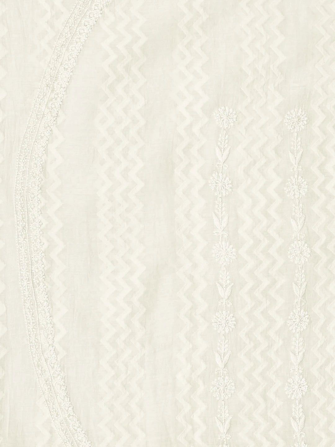 Ada Hand Embroidered White Chanderi Lucknowi Chikankari Unstitched Men's Kurta Piece With Pearl Work 01A837156