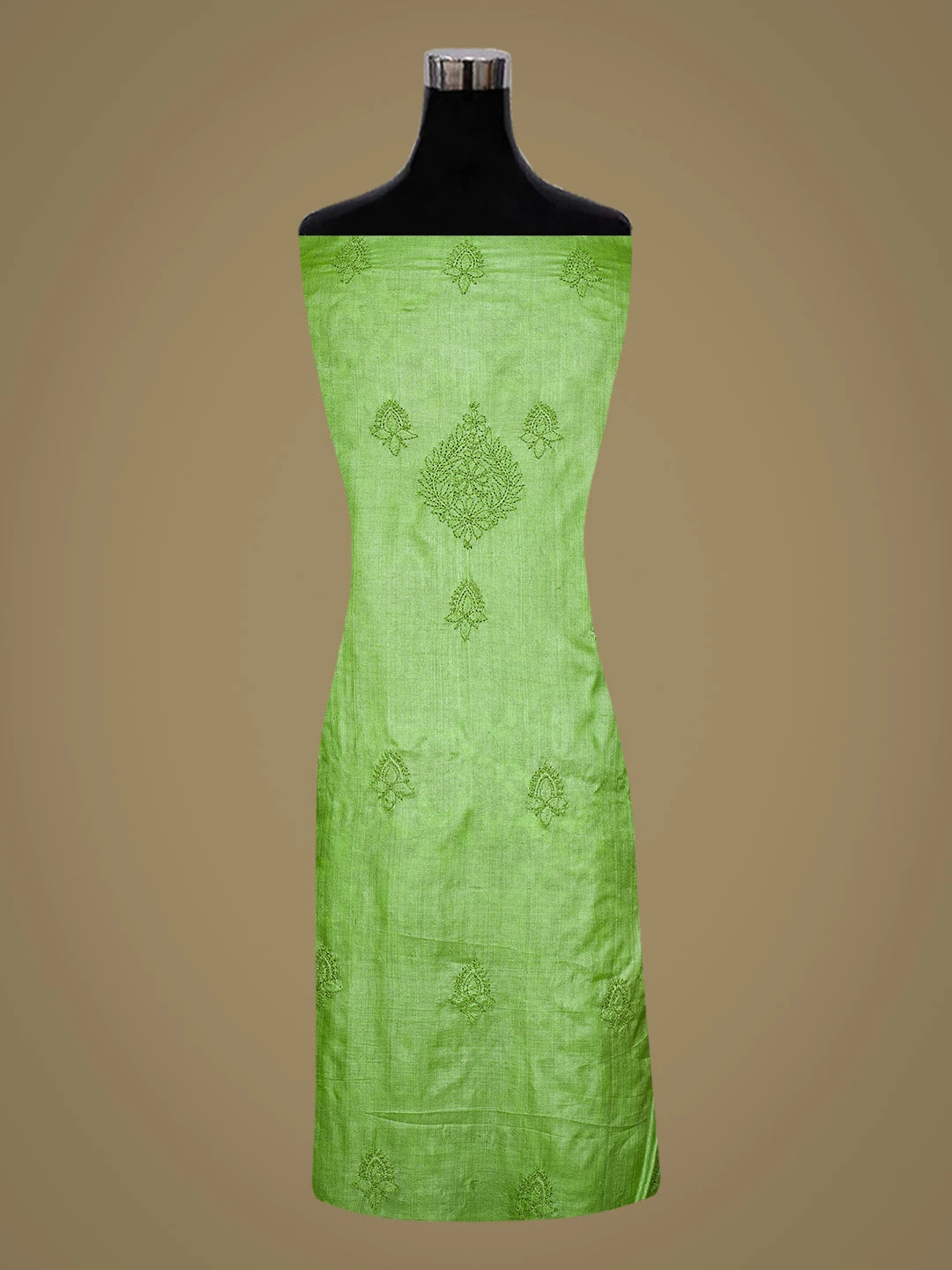 Ada Hand Embroidered Green Tussar Silk Lucknowi Chikankari Unstitched Suit Piece 01A763493