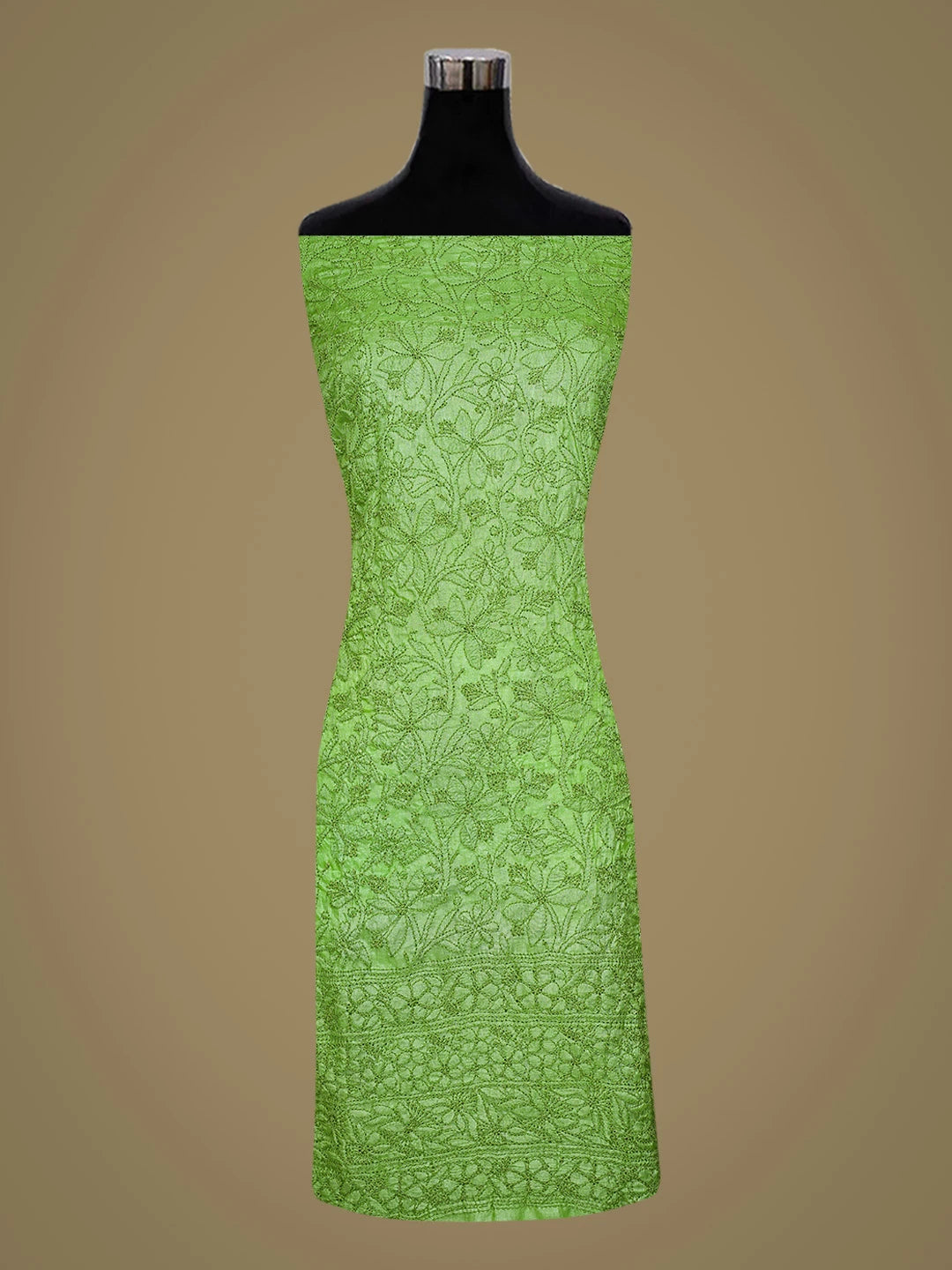Ada Hand Embroidered Green Tussar Silk Lucknowi Chikankari Unstitched Suit Piece 01A763493