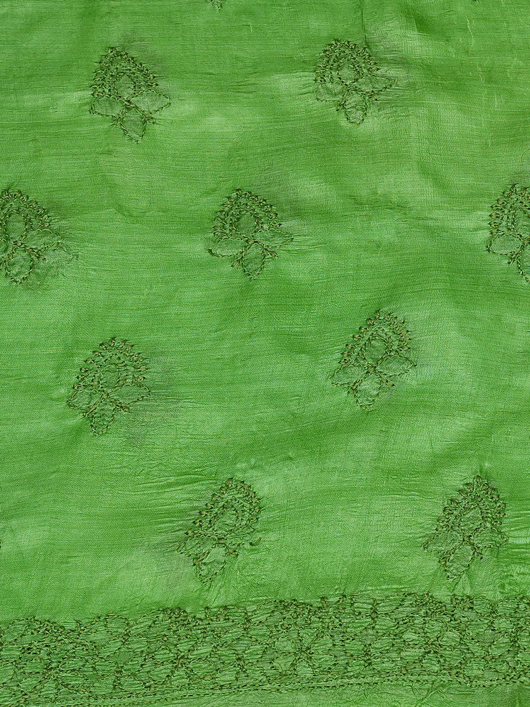 Ada Hand Embroidered Green Tussar Silk Lucknowi Chikankari Unstitched Suit Piece 01A763493