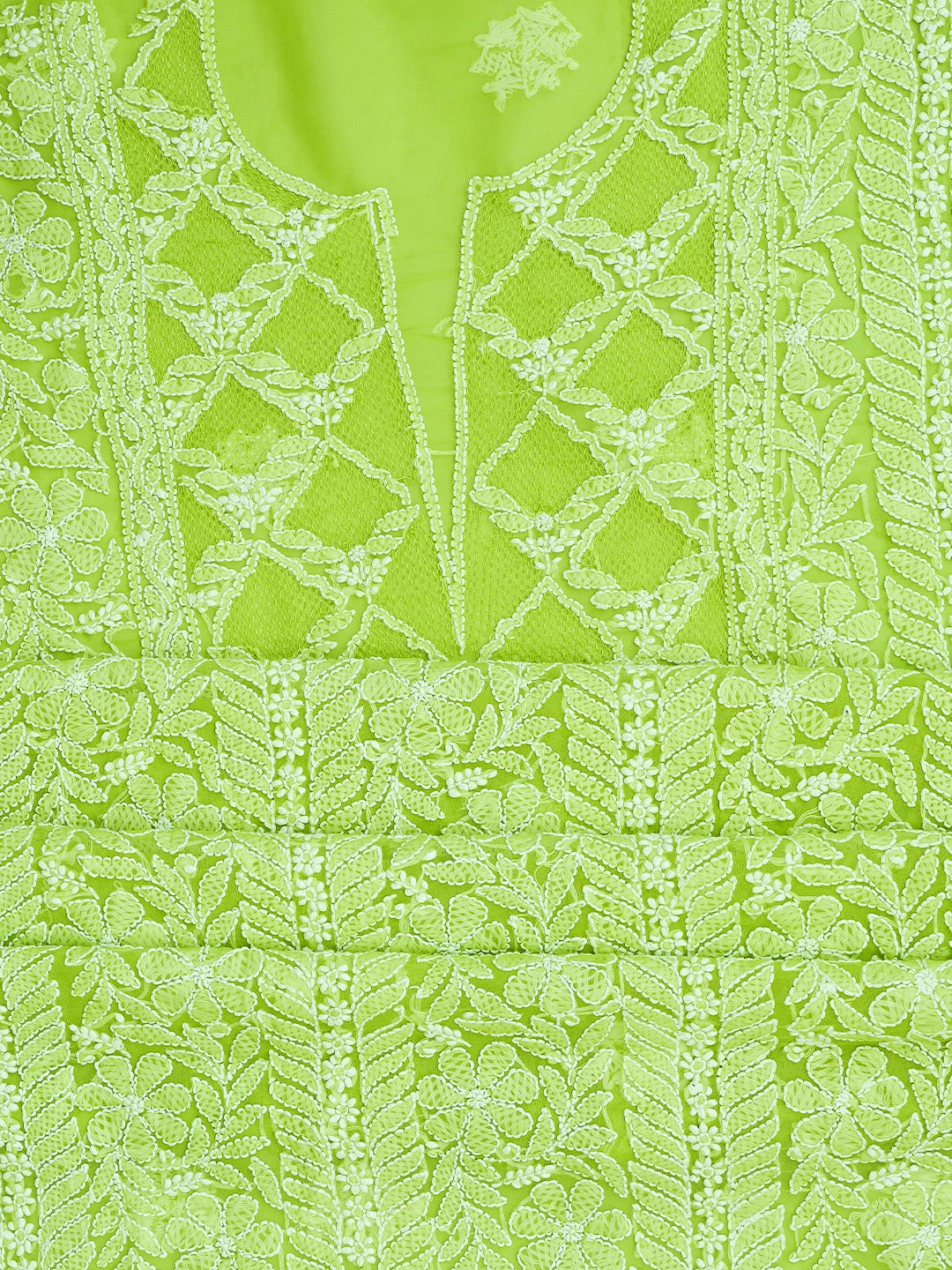 Ada Hand Embroidered Green Georgette Lucknowi Chikankari Unstitched Suit Piece 01A707960