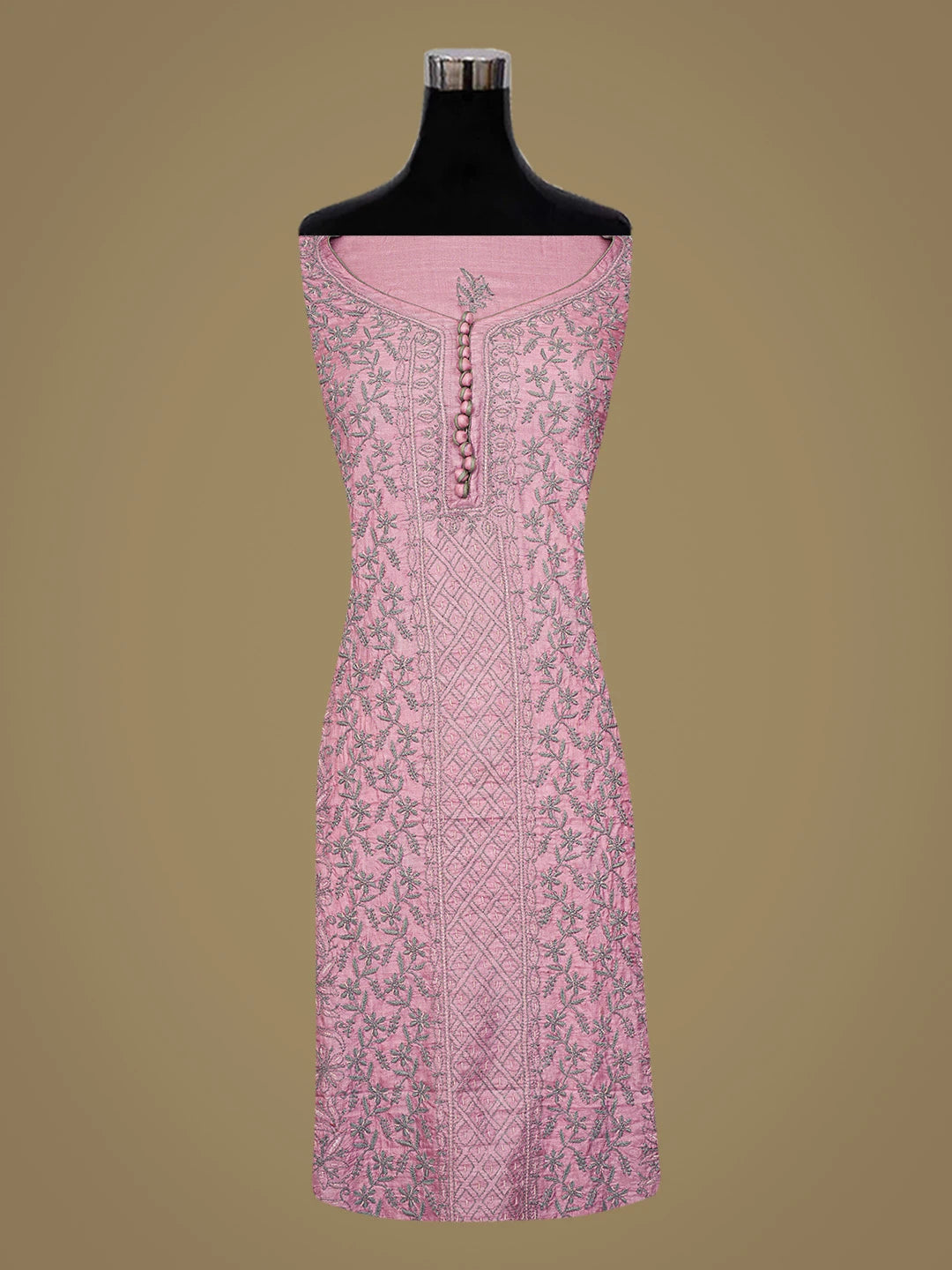 Ada Hand Embroidered Onion Pink Silk Lucknowi Chikankari Unstitched Suit Piece With Cutdana Work 01A718768