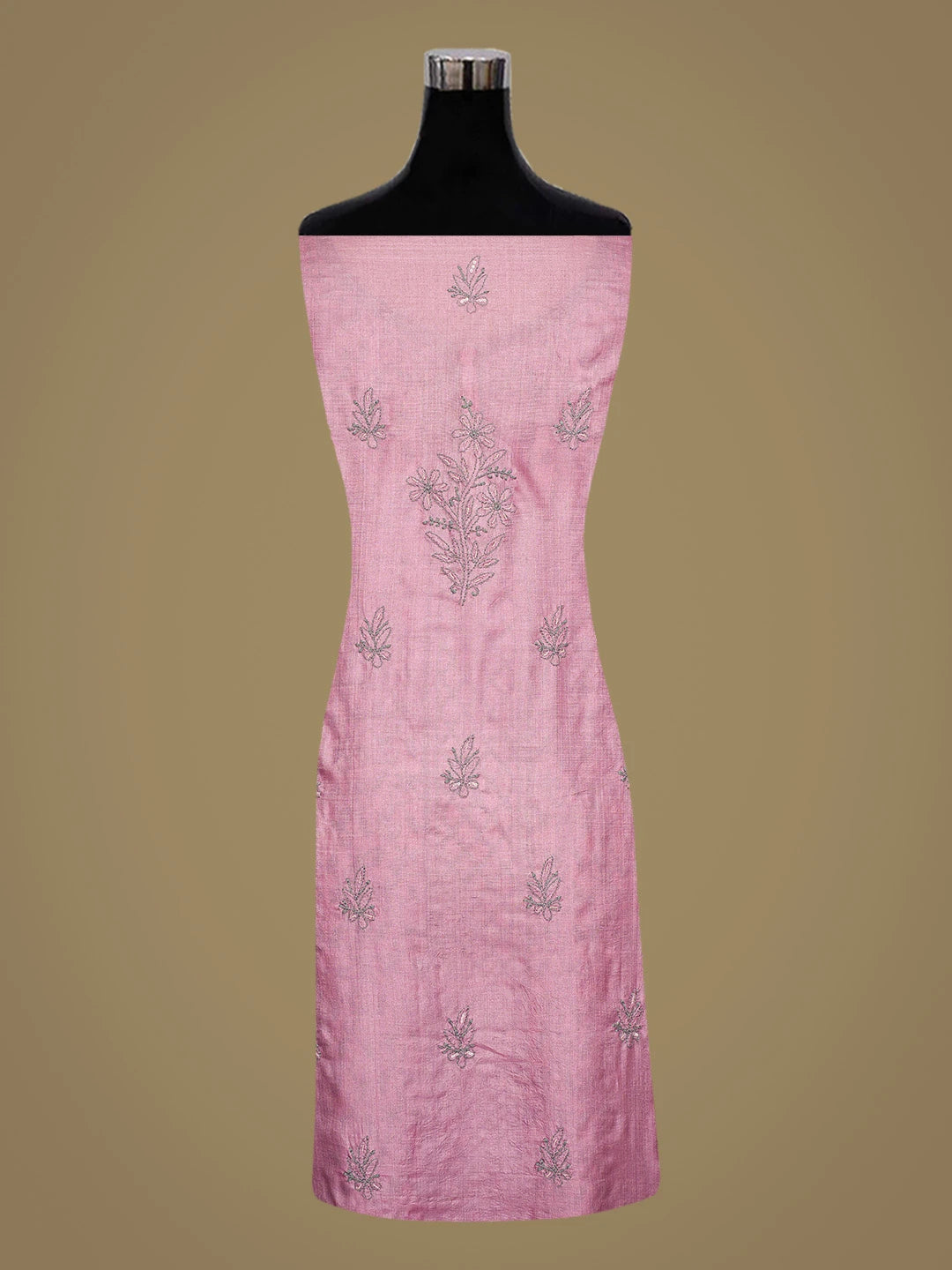 Ada Hand Embroidered Onion Pink Silk Lucknowi Chikankari Unstitched Suit Piece With Cutdana Work 01A718768