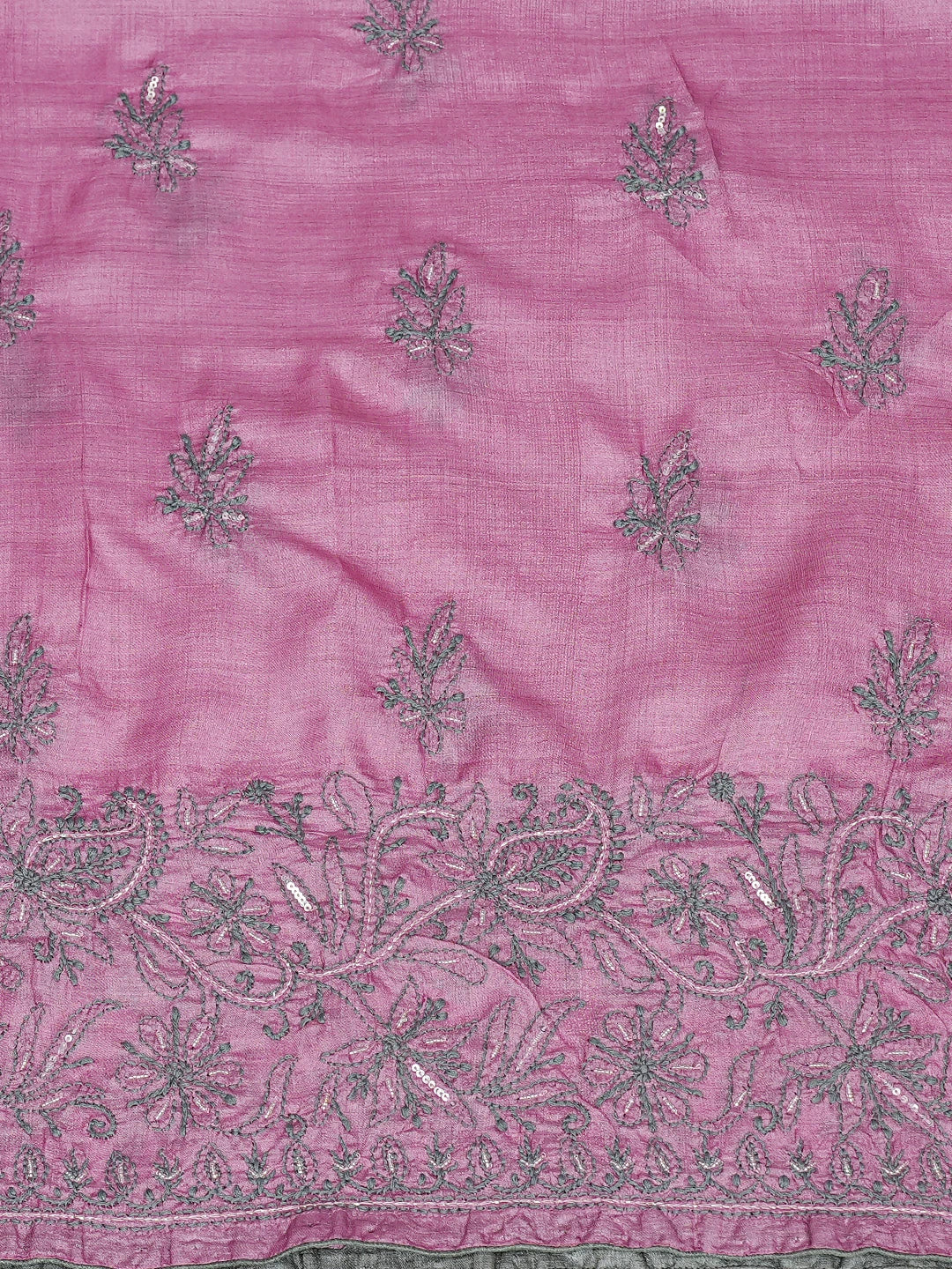 Ada Hand Embroidered Onion Pink Silk Lucknowi Chikankari Unstitched Suit Piece With Cutdana Work 01A718768