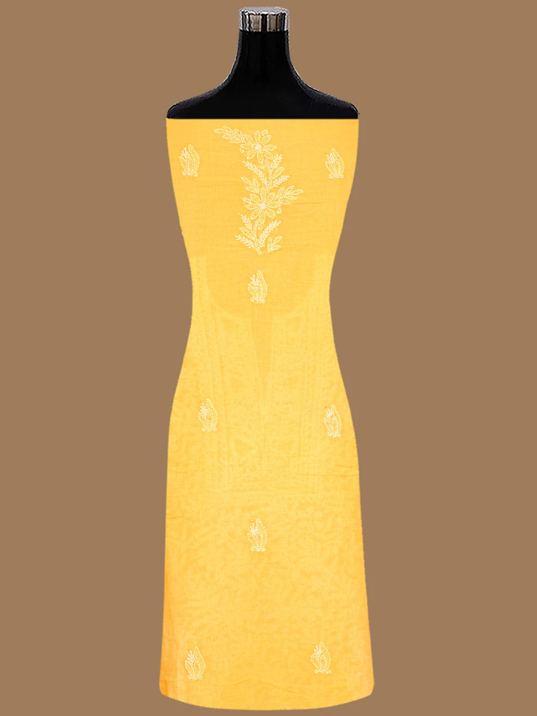 Ada Hand Embroidered Biscuit Yellow Chanderi Lucknowi Chikankari Unstitched Kurta Dupatta Set With Muqaish Work 01A708623
