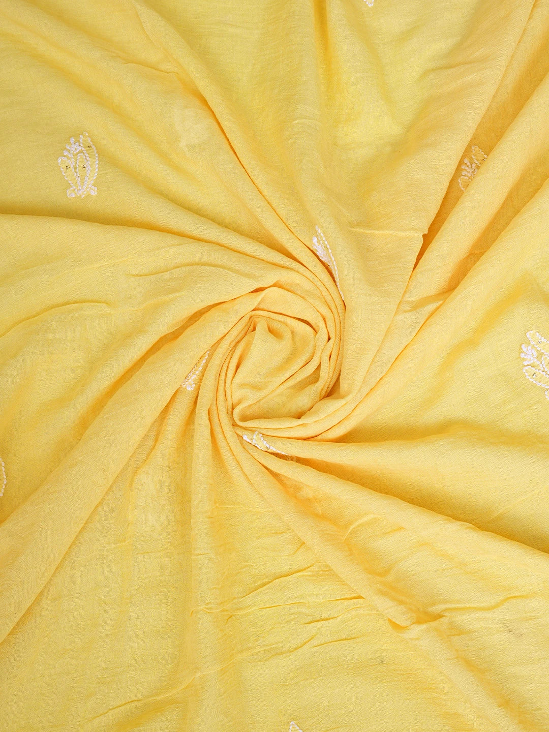 Ada Hand Embroidered Biscuit Yellow Chanderi Lucknowi Chikankari Unstitched Kurta Dupatta Set With Muqaish Work 01A708623