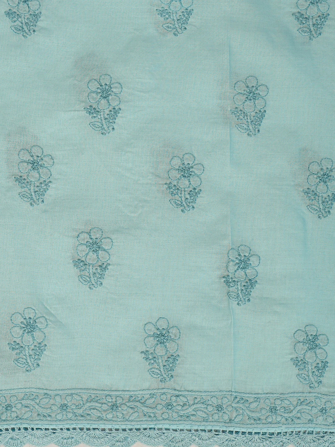Ada Hand Embroidered Blue Cotton Lucknowi Chikankari Unstitched Suit Piece 01A839579